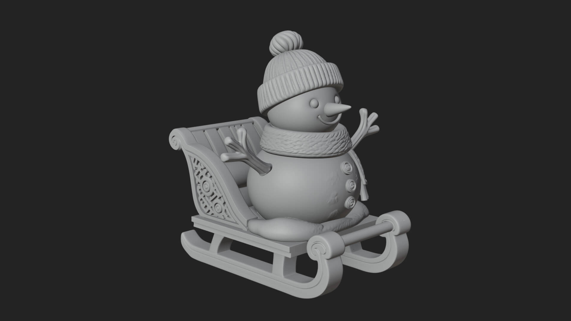 Snowman in Sleigh Statue Design 4 3D Print Model 3D Model