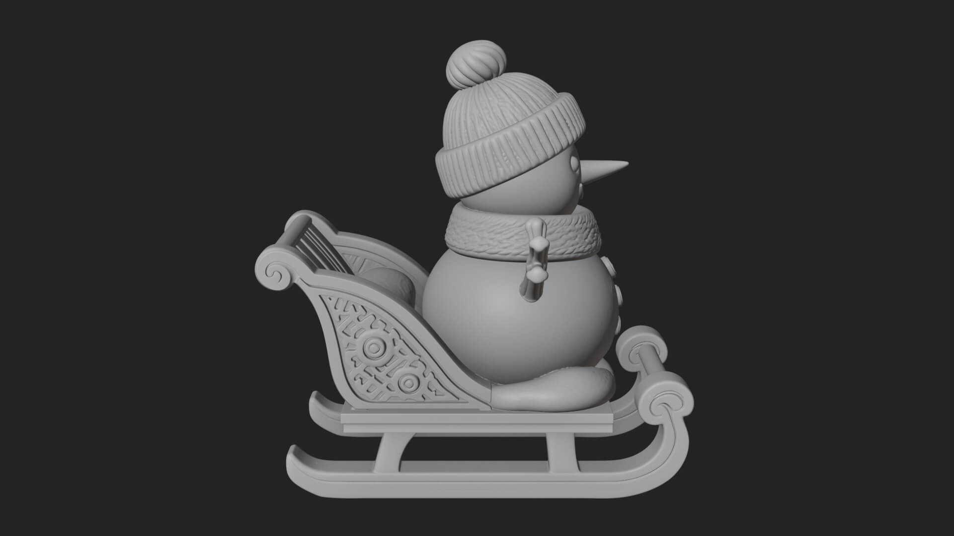 Snowman in Sleigh Statue Design 4 3D Print Model 3D Model