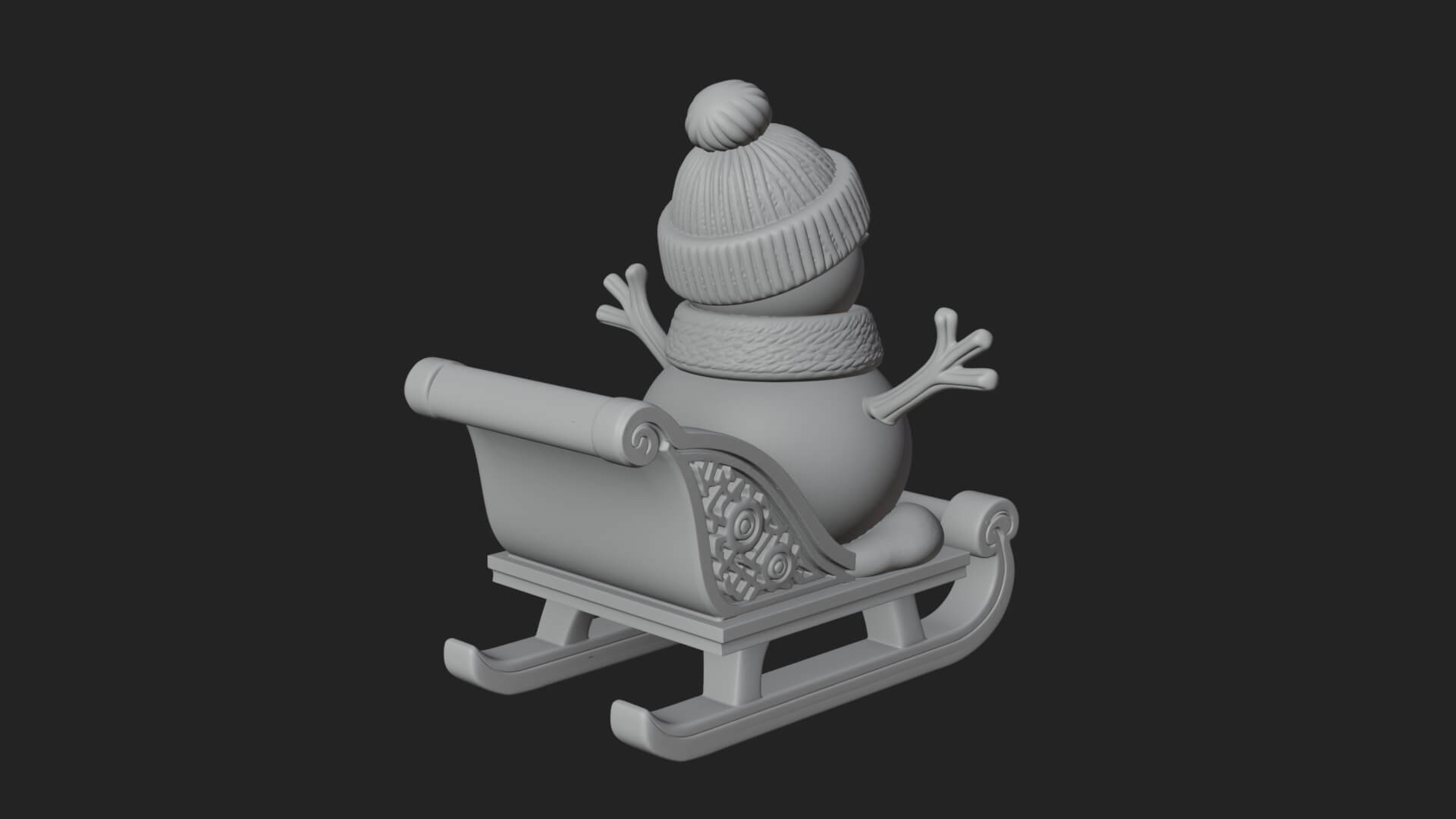 Snowman in Sleigh Statue Design 4 3D Print Model 3D Model