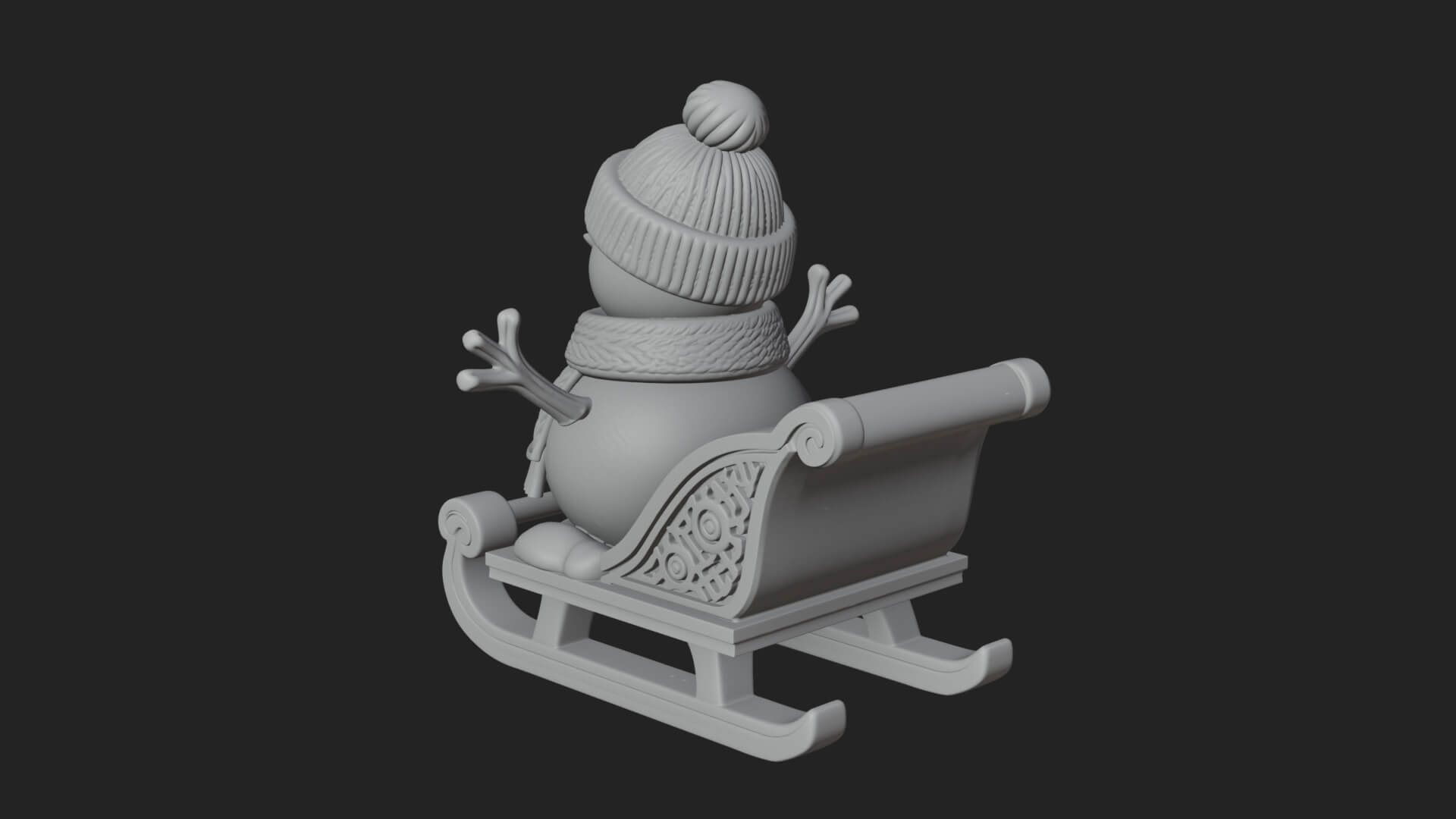 Snowman in Sleigh Statue Design 4 3D Print Model 3D Model