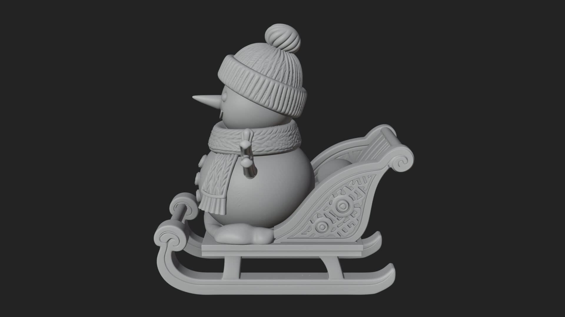 Snowman in Sleigh Statue Design 4 3D Print Model 3D Model