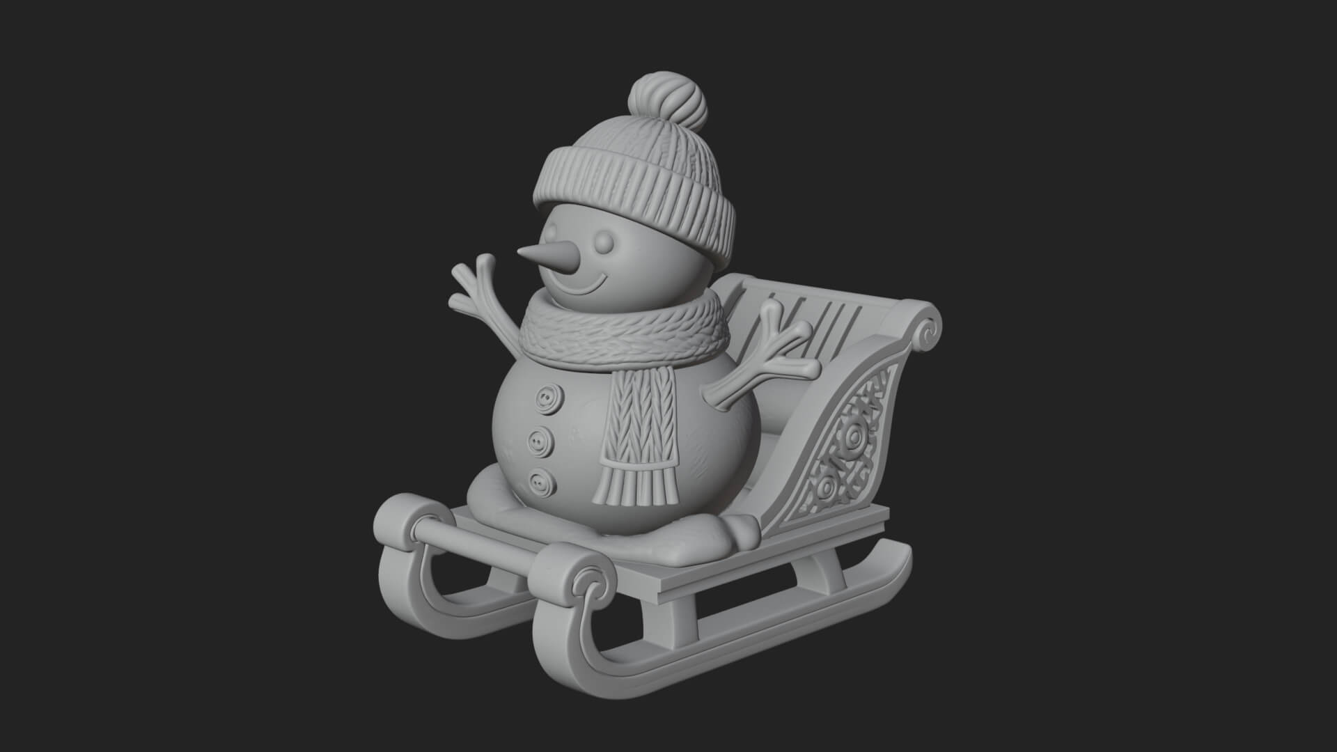 Snowman in Sleigh Statue Design 4 3D Print Model 3D Model