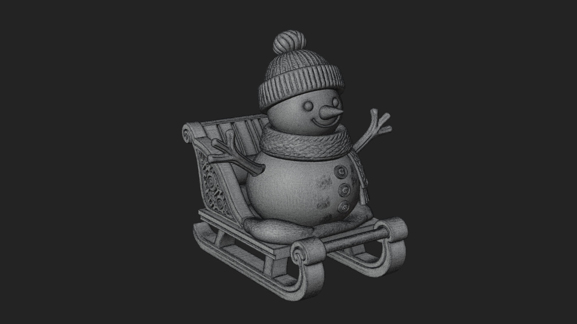 Snowman in Sleigh Statue Design 4 3D Print Model 3D Model