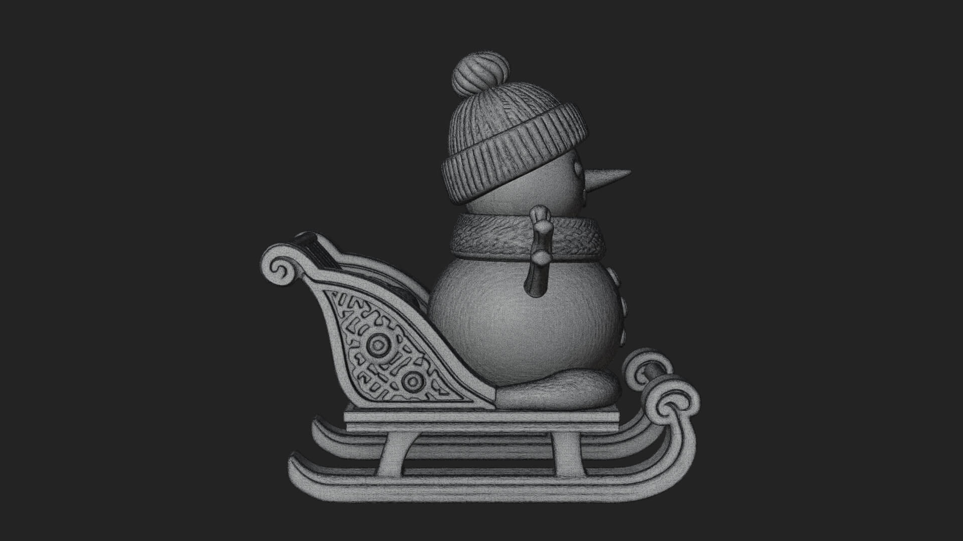 Snowman in Sleigh Statue Design 4 3D Print Model 3D Model