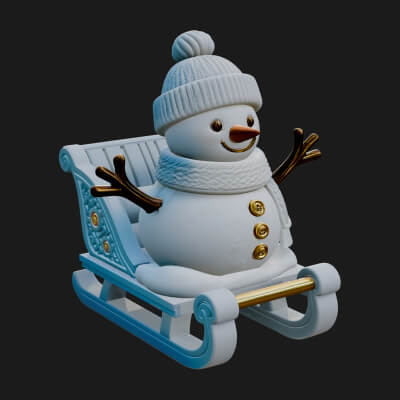 Snowman in Sleigh Statue Design 4 3D Print Model