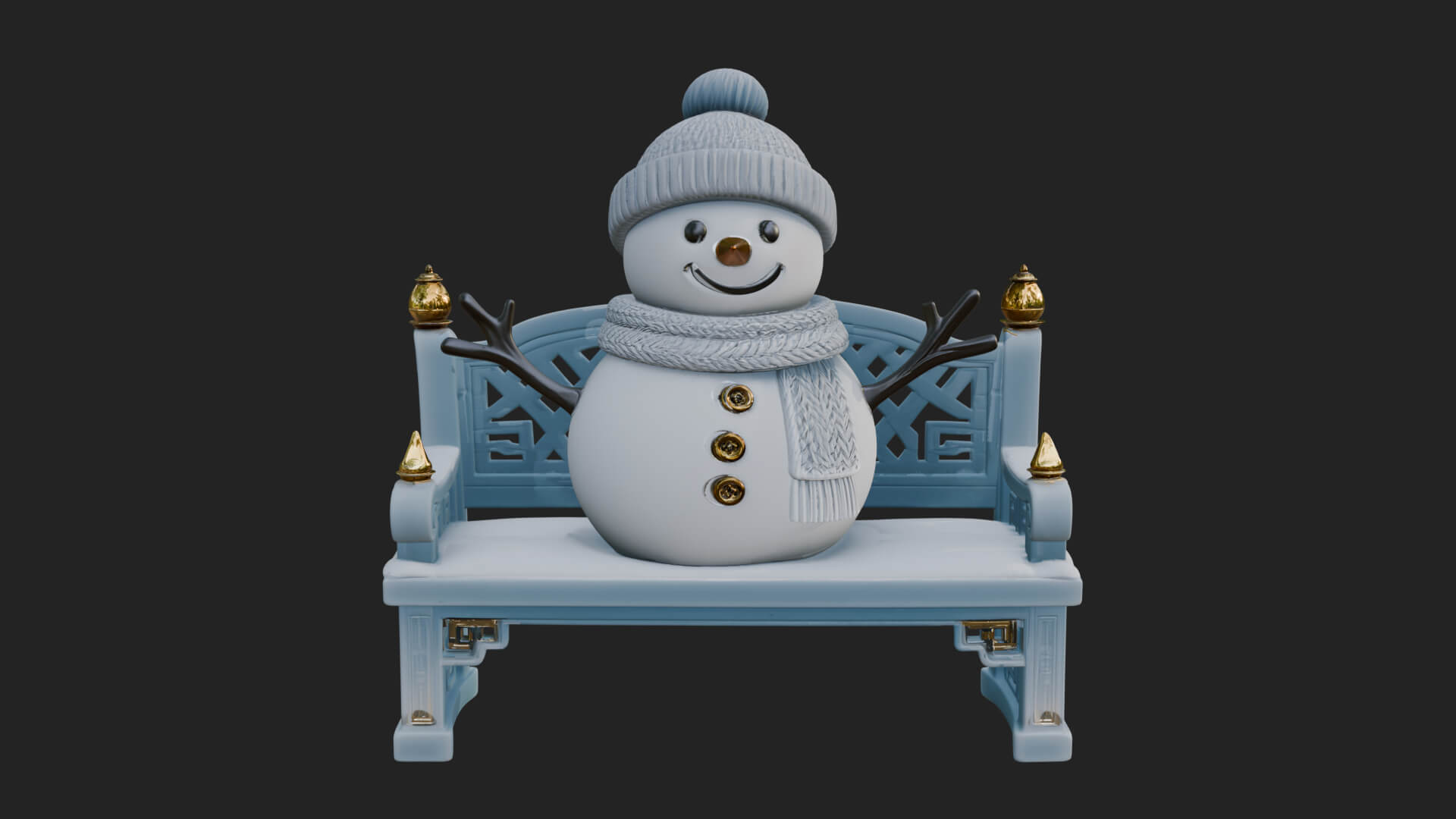 Snowman on Bench Statue Design 1 3D Print Model 3D Model