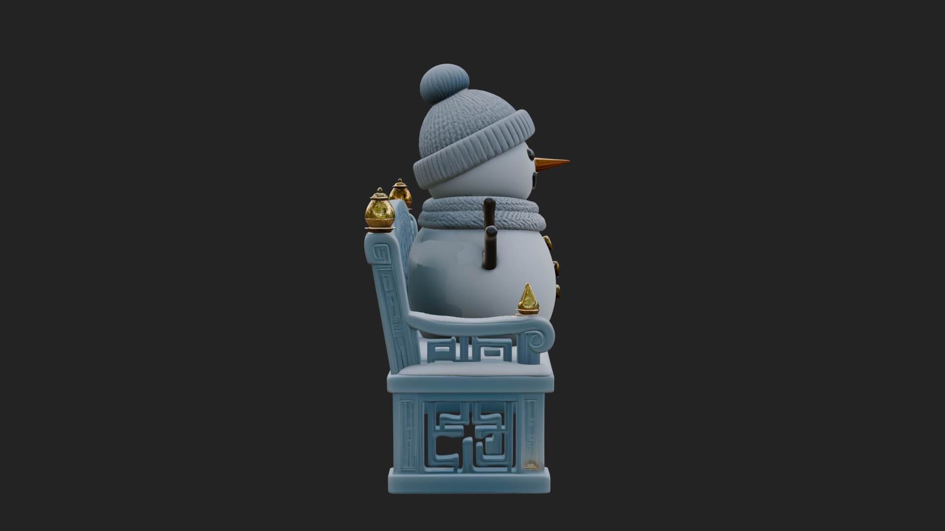 Snowman on Bench Statue Design 1 3D Print Model 3D Model