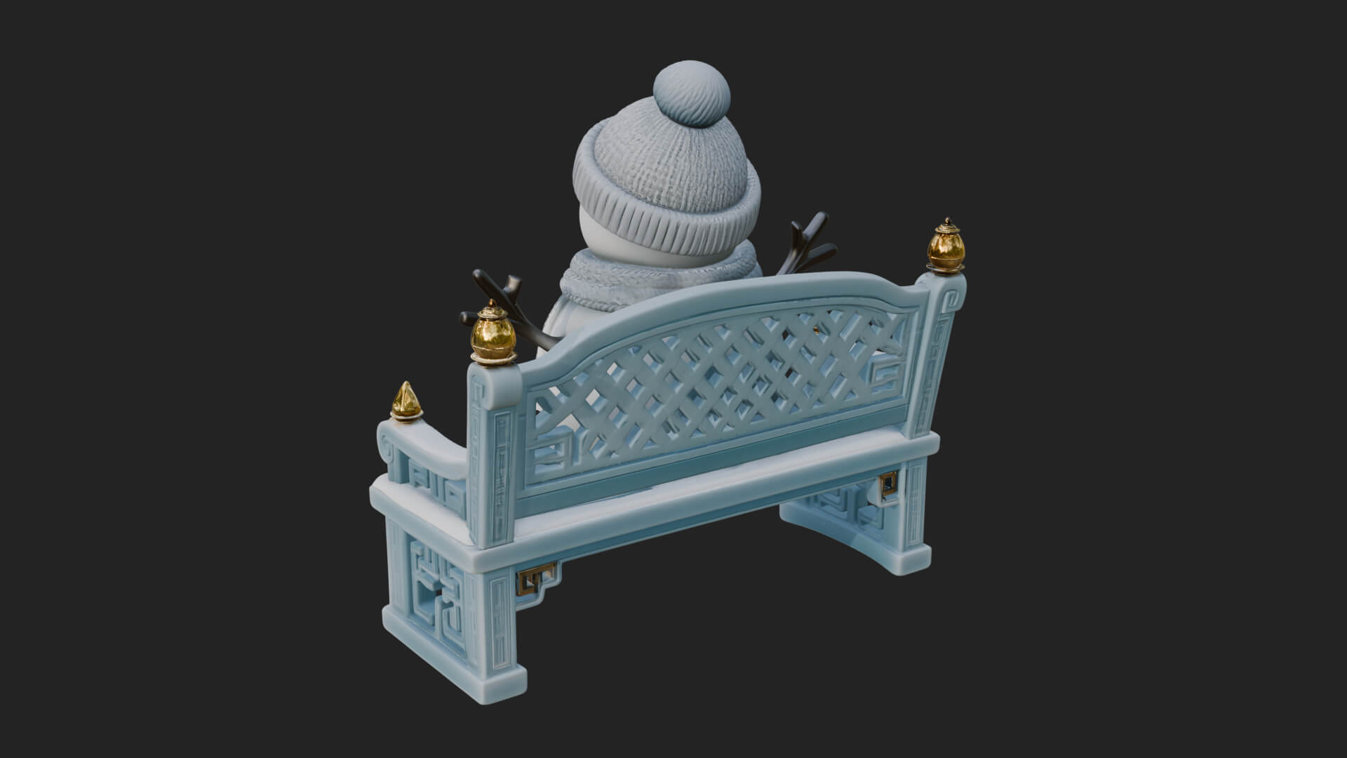 Snowman on Bench Statue Design 1 3D Print Model 3D Model