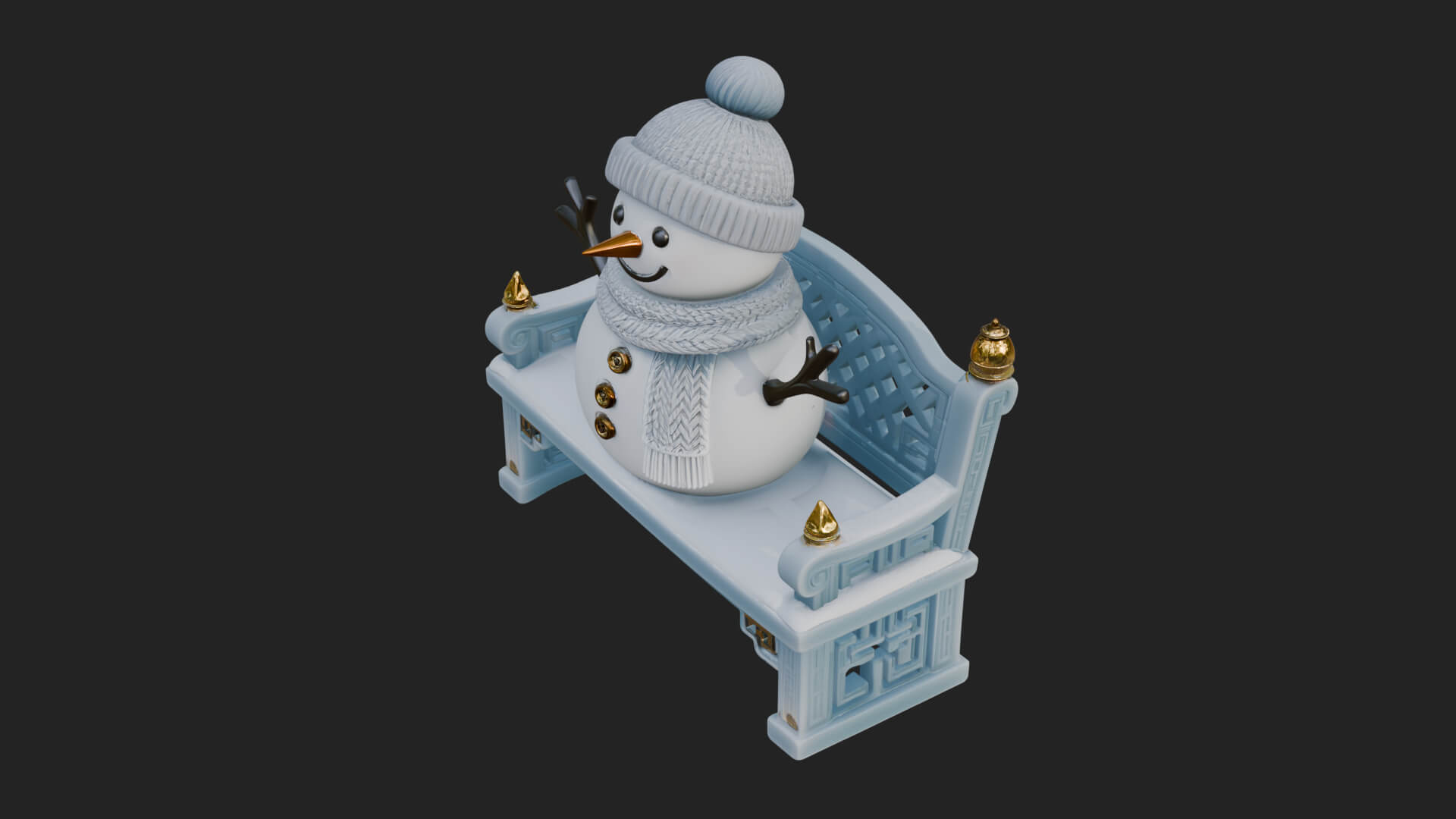 Snowman on Bench Statue Design 1 3D Print Model 3D Model
