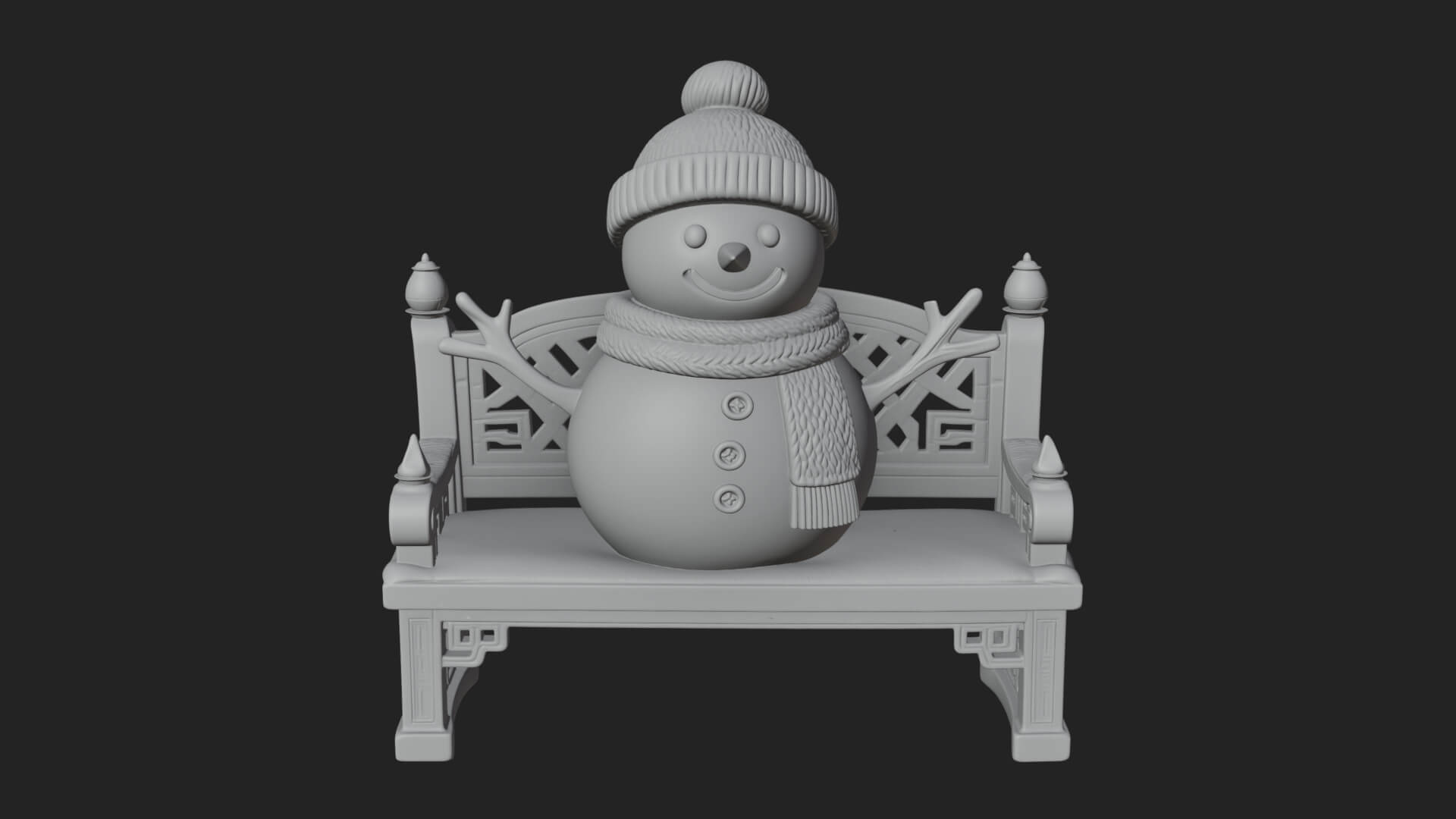 Snowman on Bench Statue Design 1 3D Print Model 3D Model