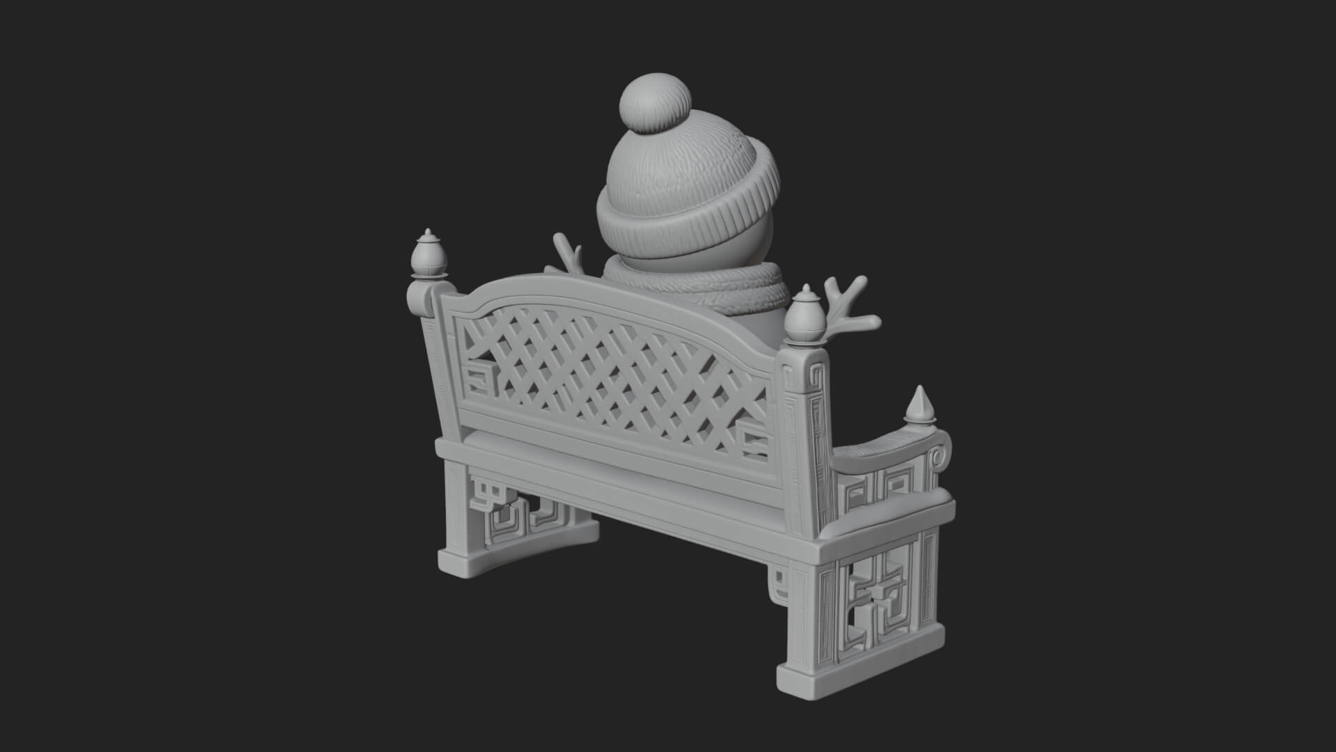 Snowman on Bench Statue Design 1 3D Print Model 3D Model