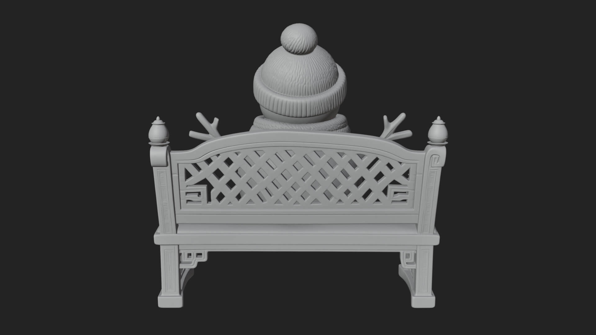 Snowman on Bench Statue Design 1 3D Print Model 3D Model