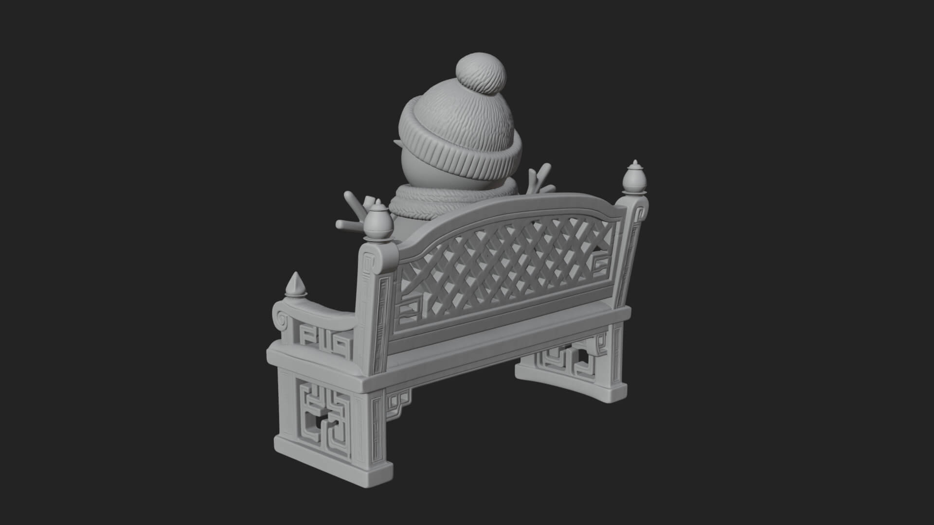 Snowman on Bench Statue Design 1 3D Print Model 3D Model