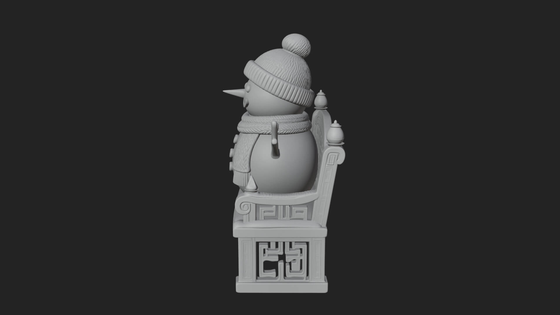 Snowman on Bench Statue Design 1 3D Print Model 3D Model