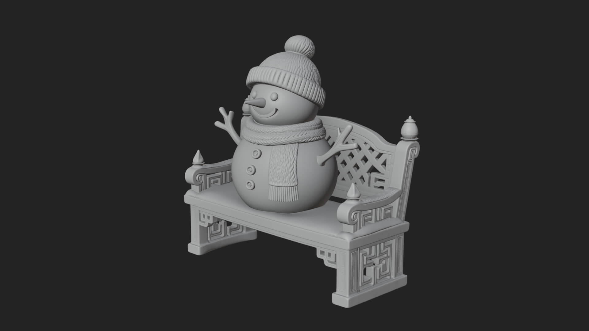 Snowman on Bench Statue Design 1 3D Print Model 3D Model