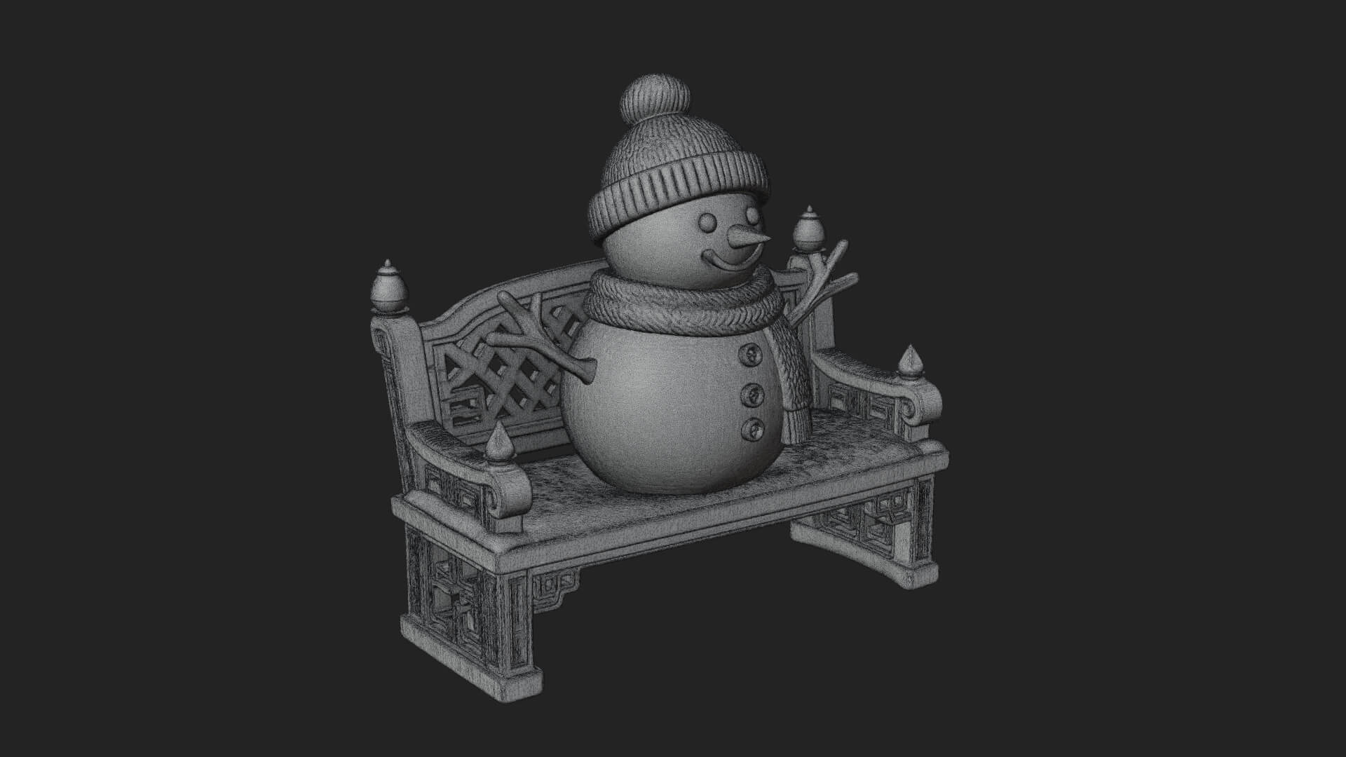 Snowman on Bench Statue Design 1 3D Print Model 3D Model