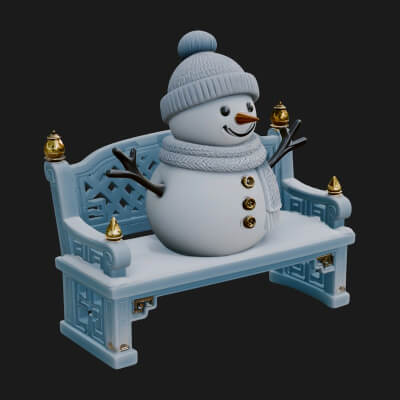 Snowman on Bench Statue Design 1 3D Print Model