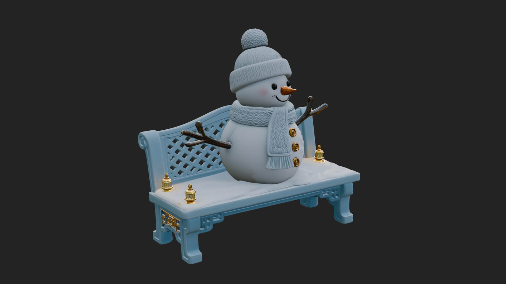 Snowman on Bench Statue Design 2 3D Print Model 3D Model