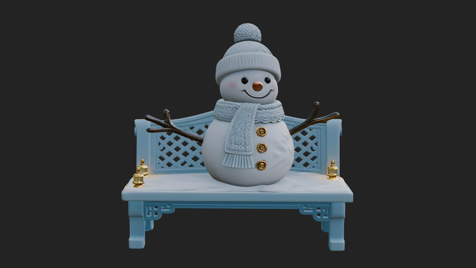 Snowman on Bench Statue Design 2 3D Print Model 3D Model