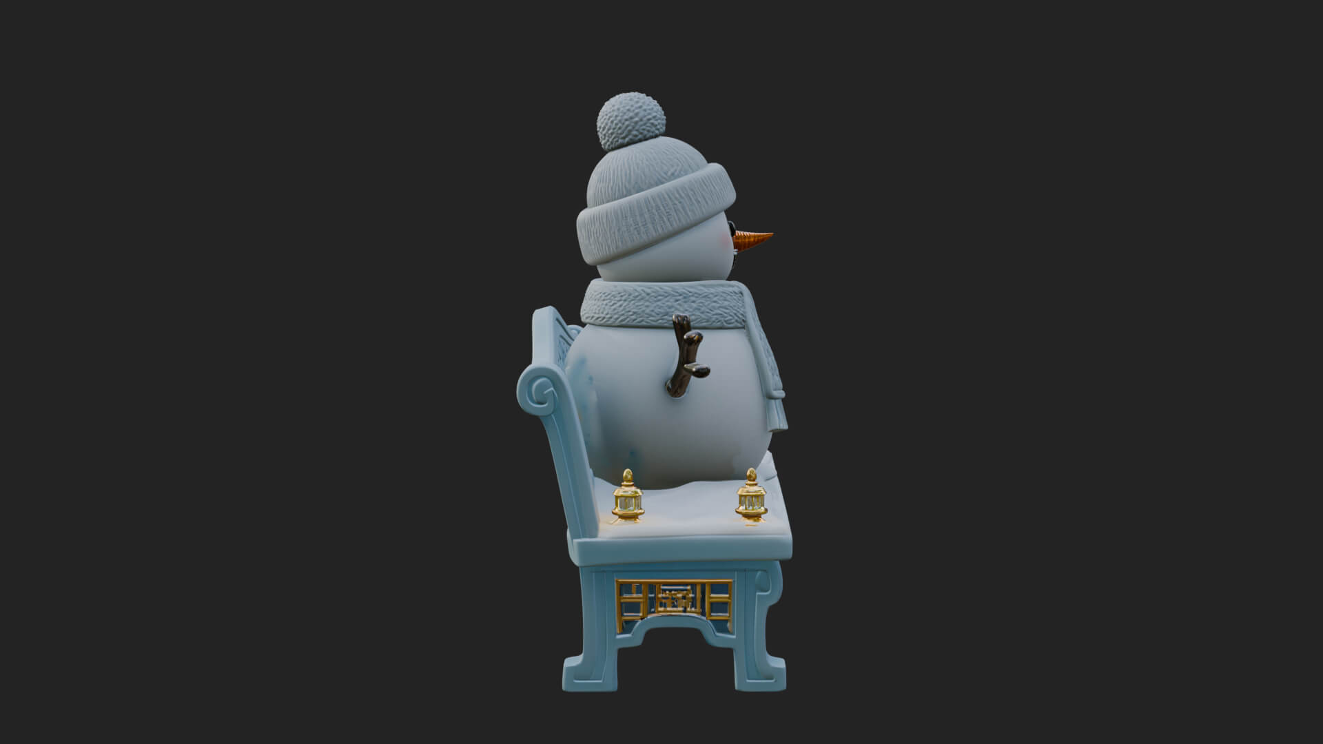 Snowman on Bench Statue Design 2 3D Print Model 3D Model