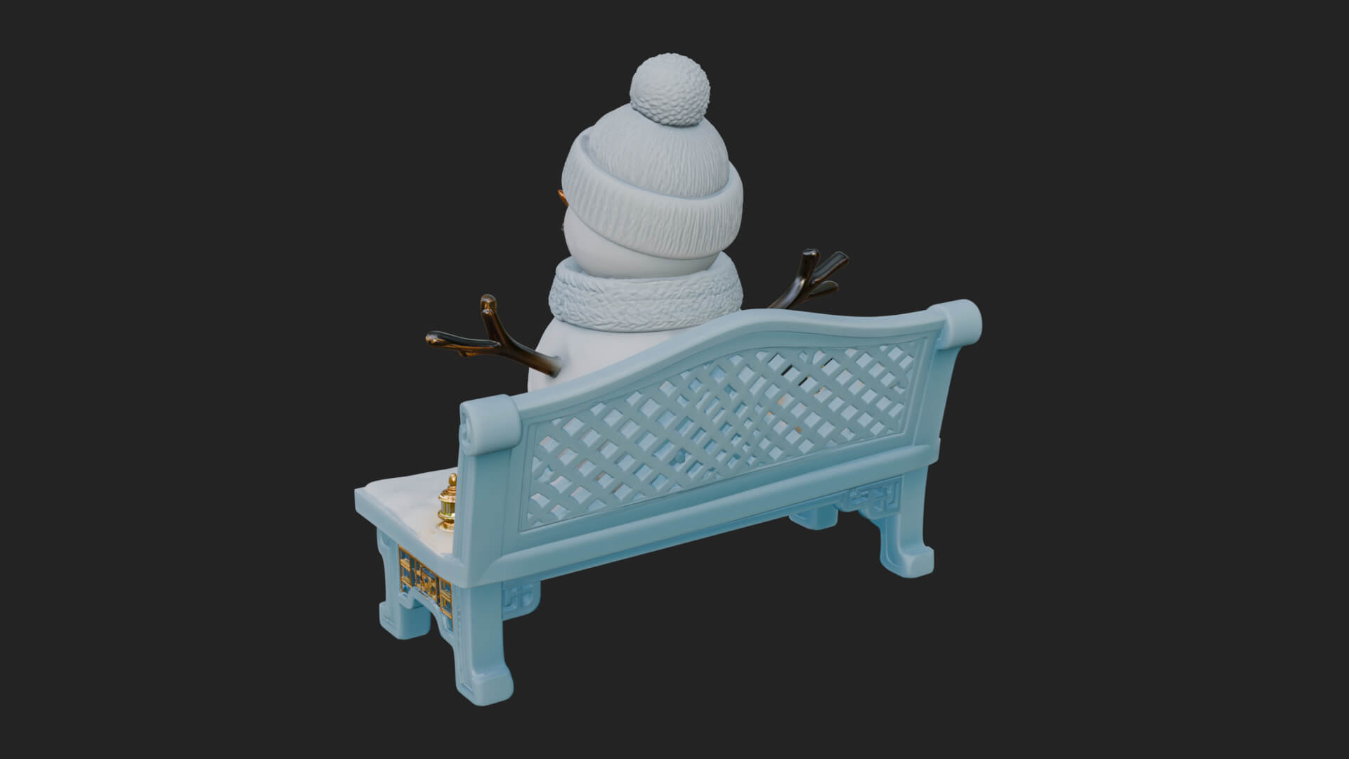 Snowman on Bench Statue Design 2 3D Print Model 3D Model