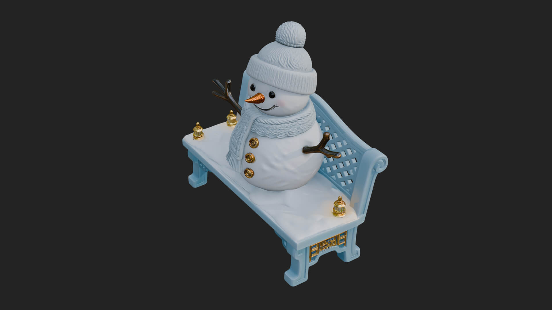 Snowman on Bench Statue Design 2 3D Print Model 3D Model