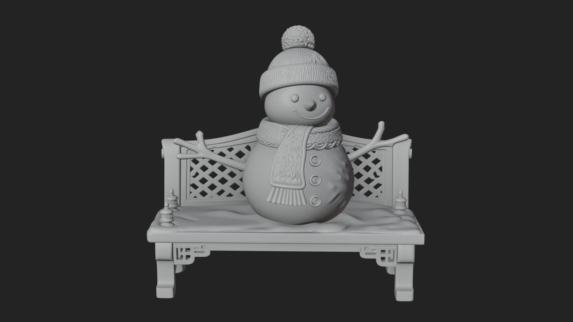 Snowman on Bench Statue Design 2 3D Print Model 3D Model