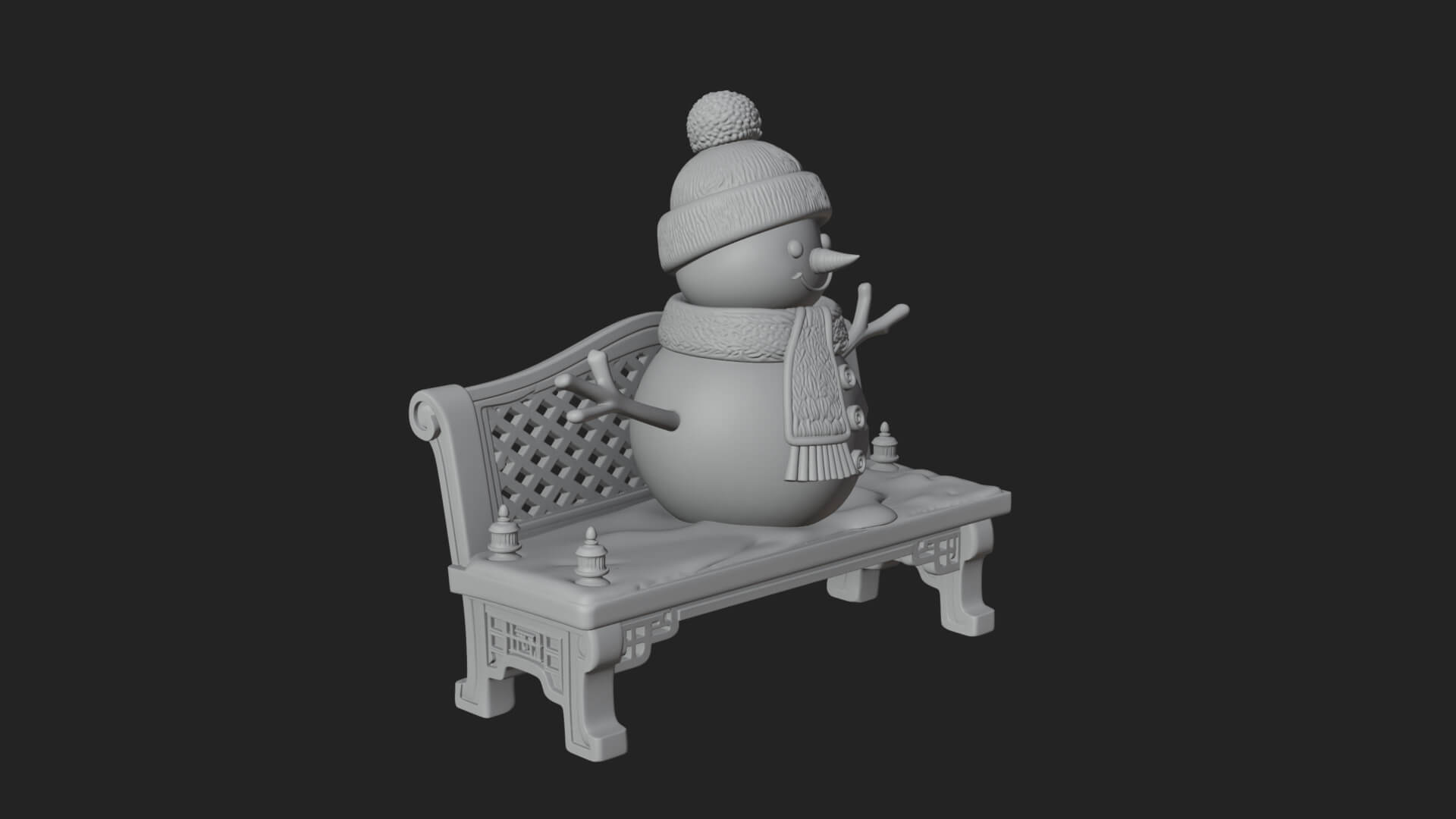 Snowman on Bench Statue Design 2 3D Print Model 3D Model