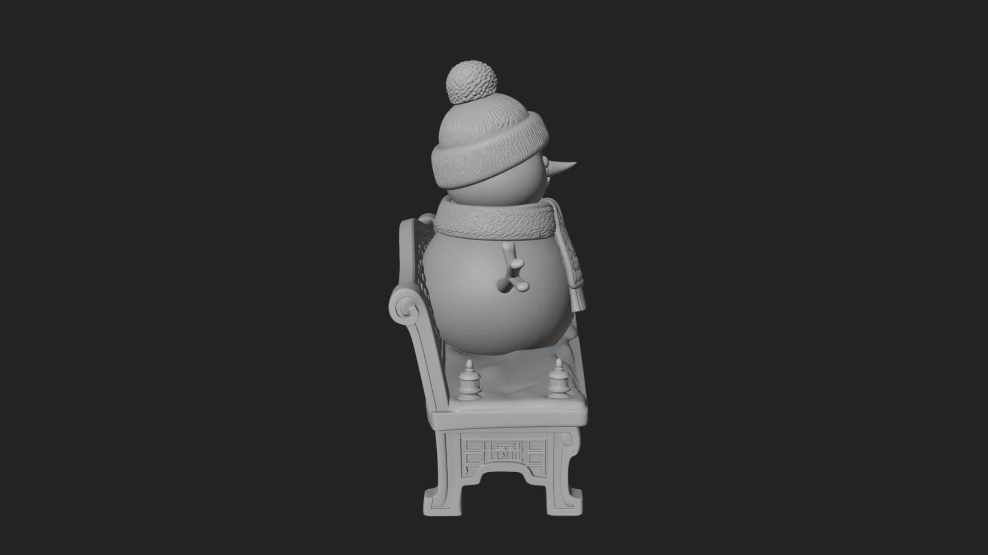 Snowman on Bench Statue Design 2 3D Print Model 3D Model