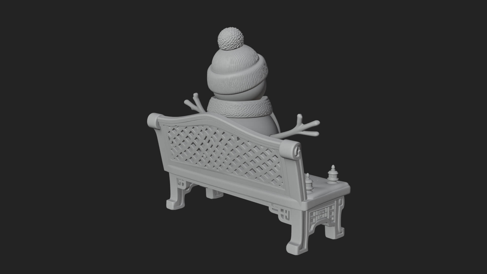 Snowman on Bench Statue Design 2 3D Print Model 3D Model
