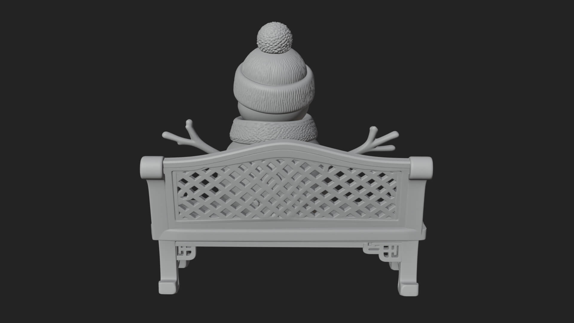 Snowman on Bench Statue Design 2 3D Print Model 3D Model