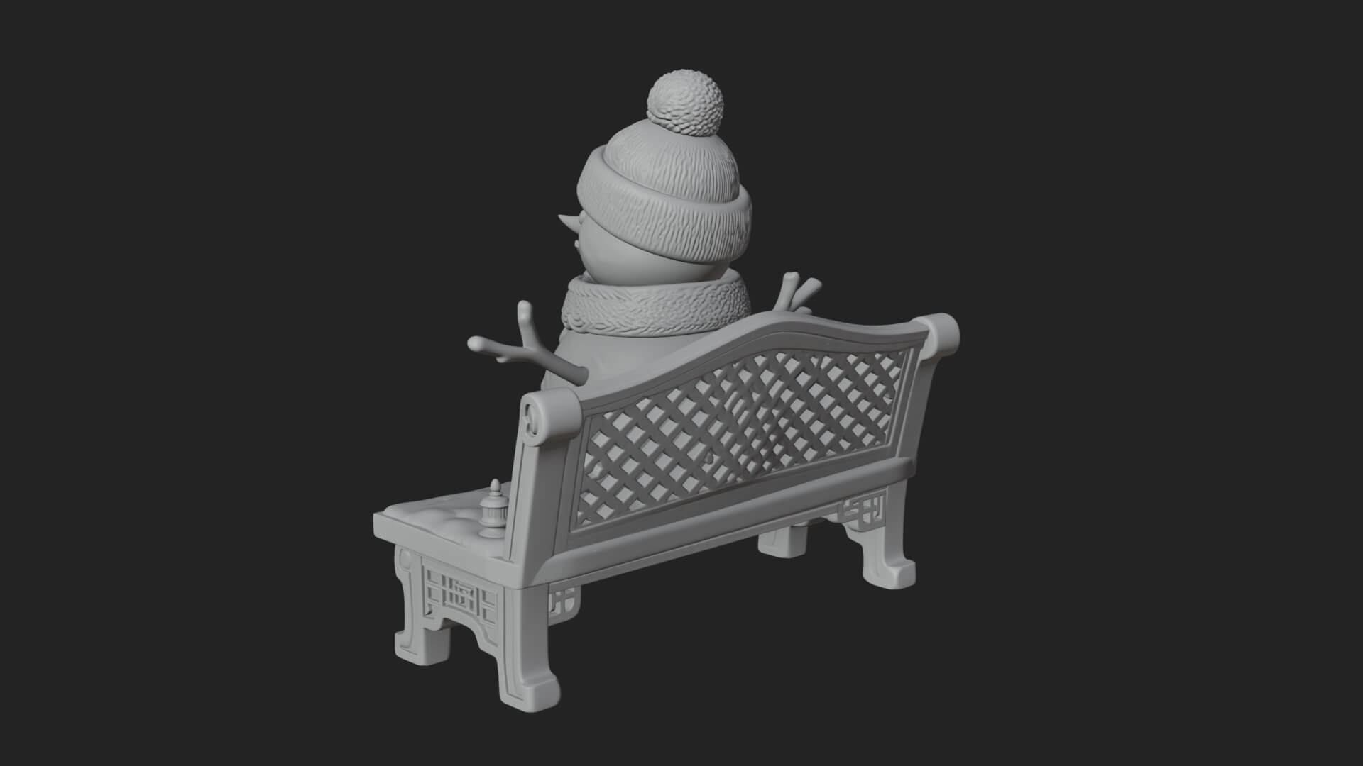 Snowman on Bench Statue Design 2 3D Print Model 3D Model