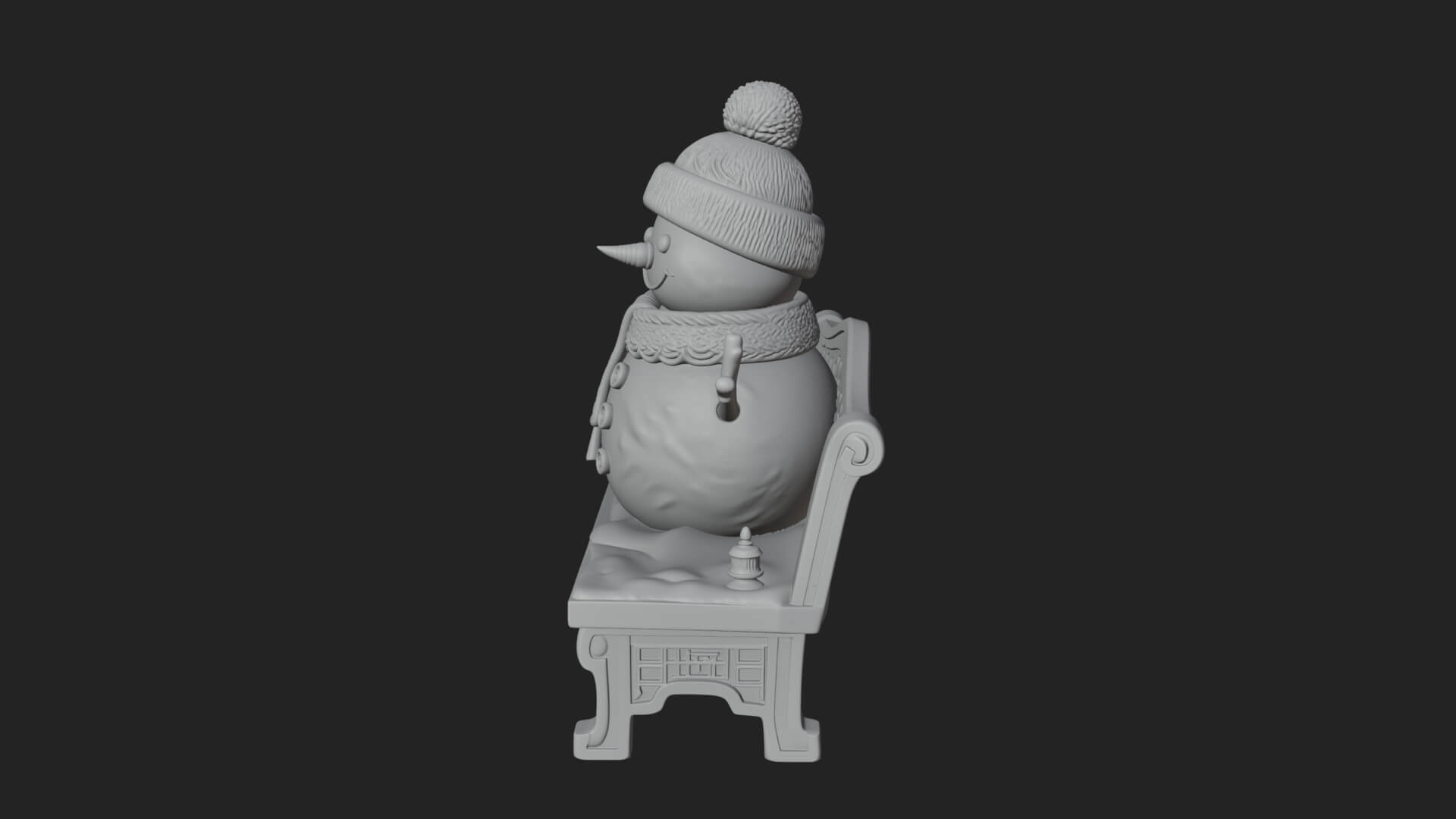 Snowman on Bench Statue Design 2 3D Print Model 3D Model