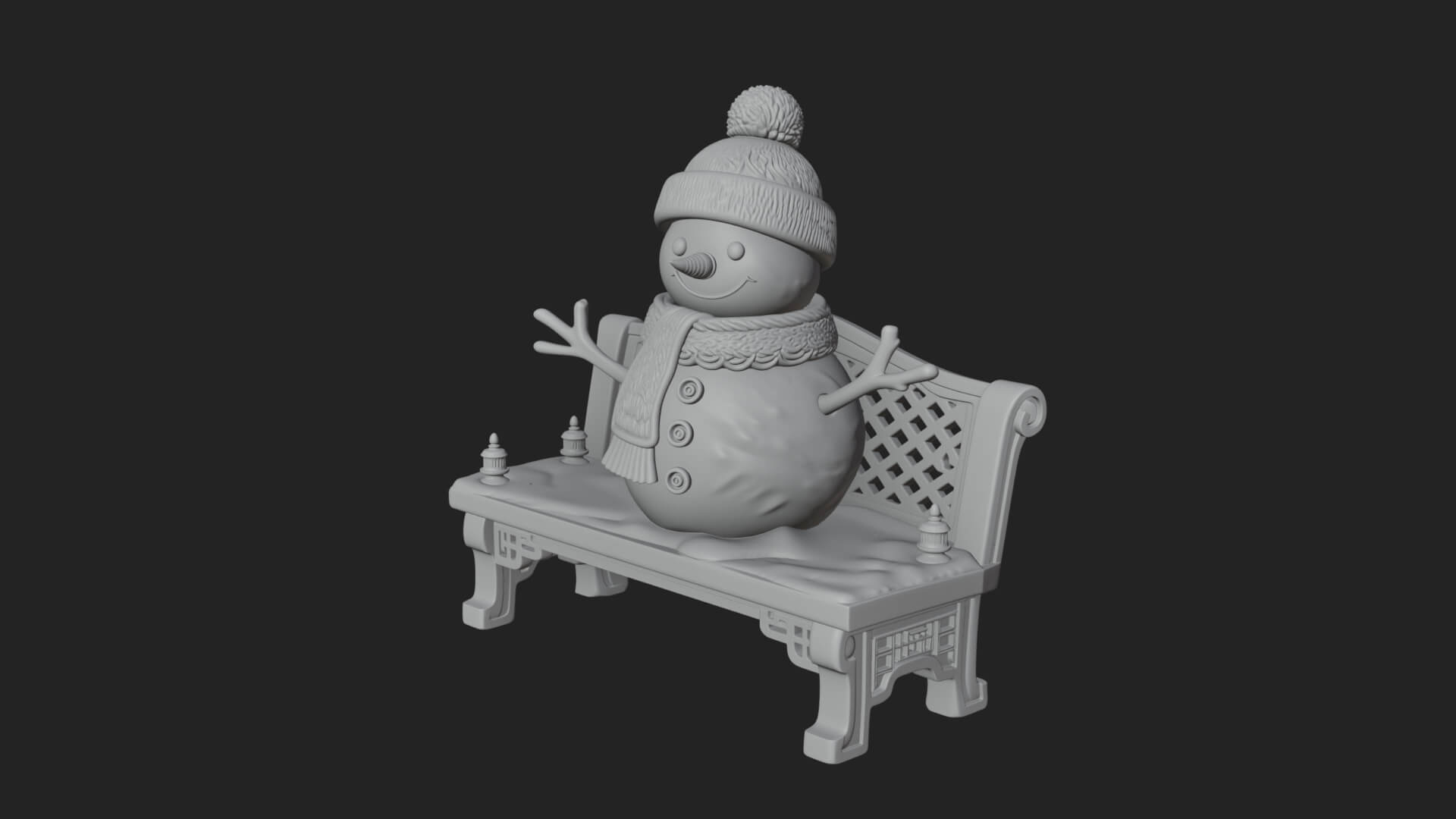 Snowman on Bench Statue Design 2 3D Print Model 3D Model