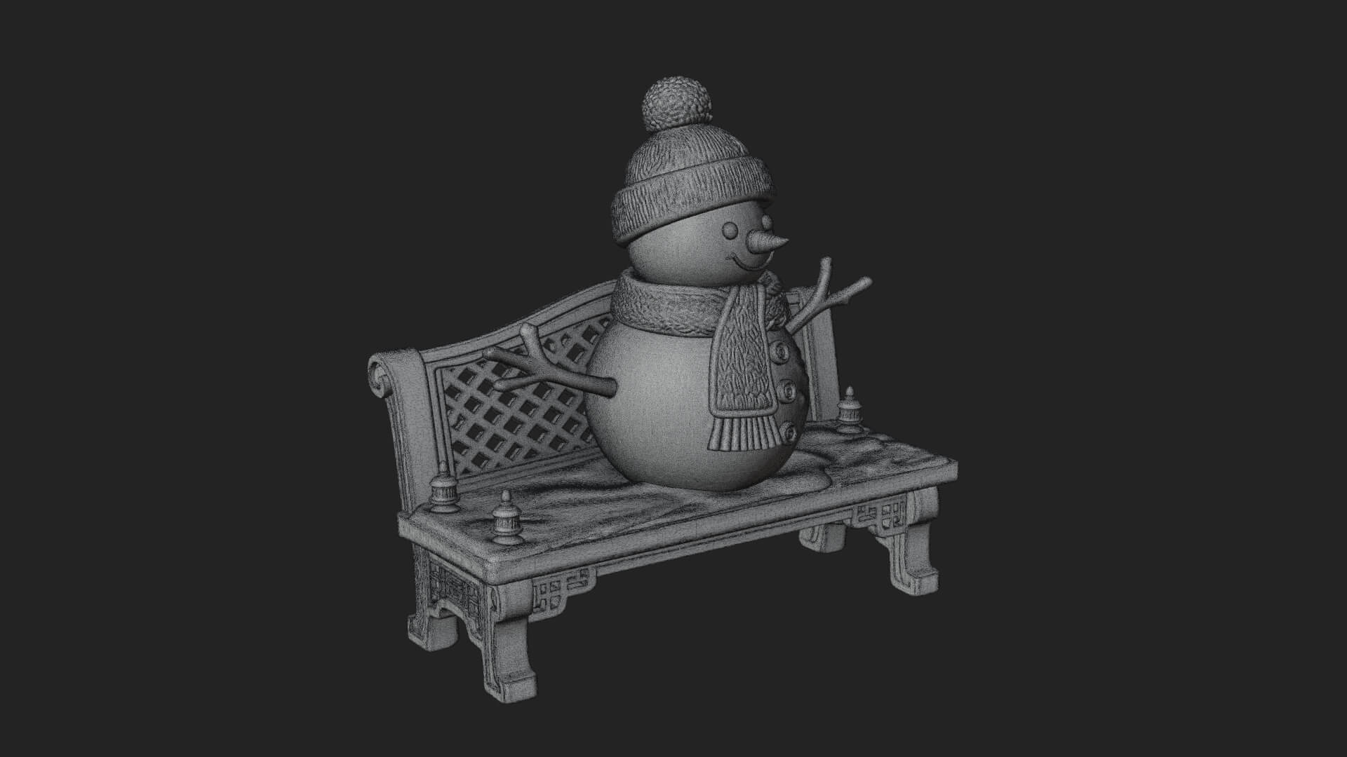 Snowman on Bench Statue Design 2 3D Print Model 3D Model