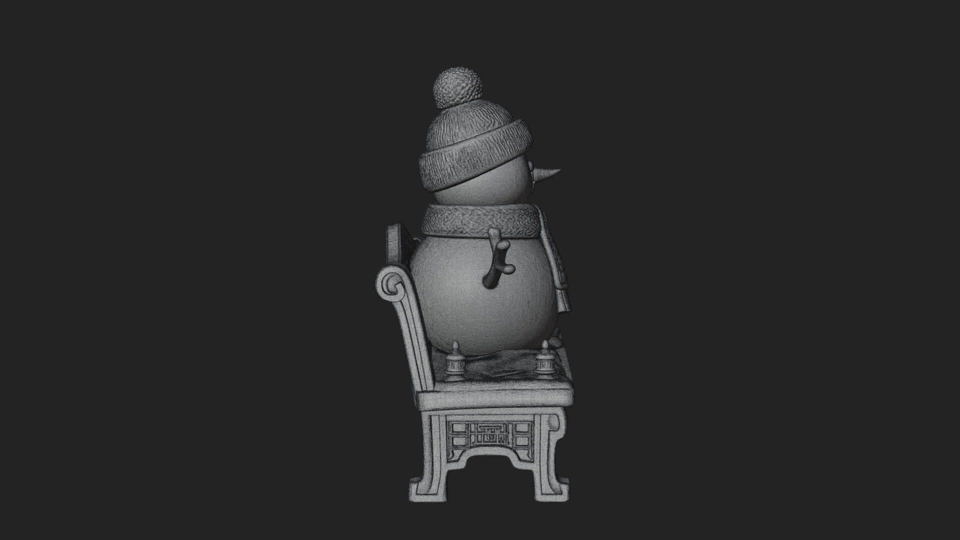 Snowman on Bench Statue Design 2 3D Print Model 3D Model