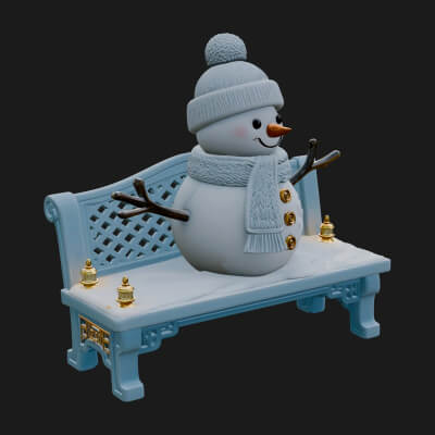 Snowman on Bench Statue Design 2 3D Print Model
