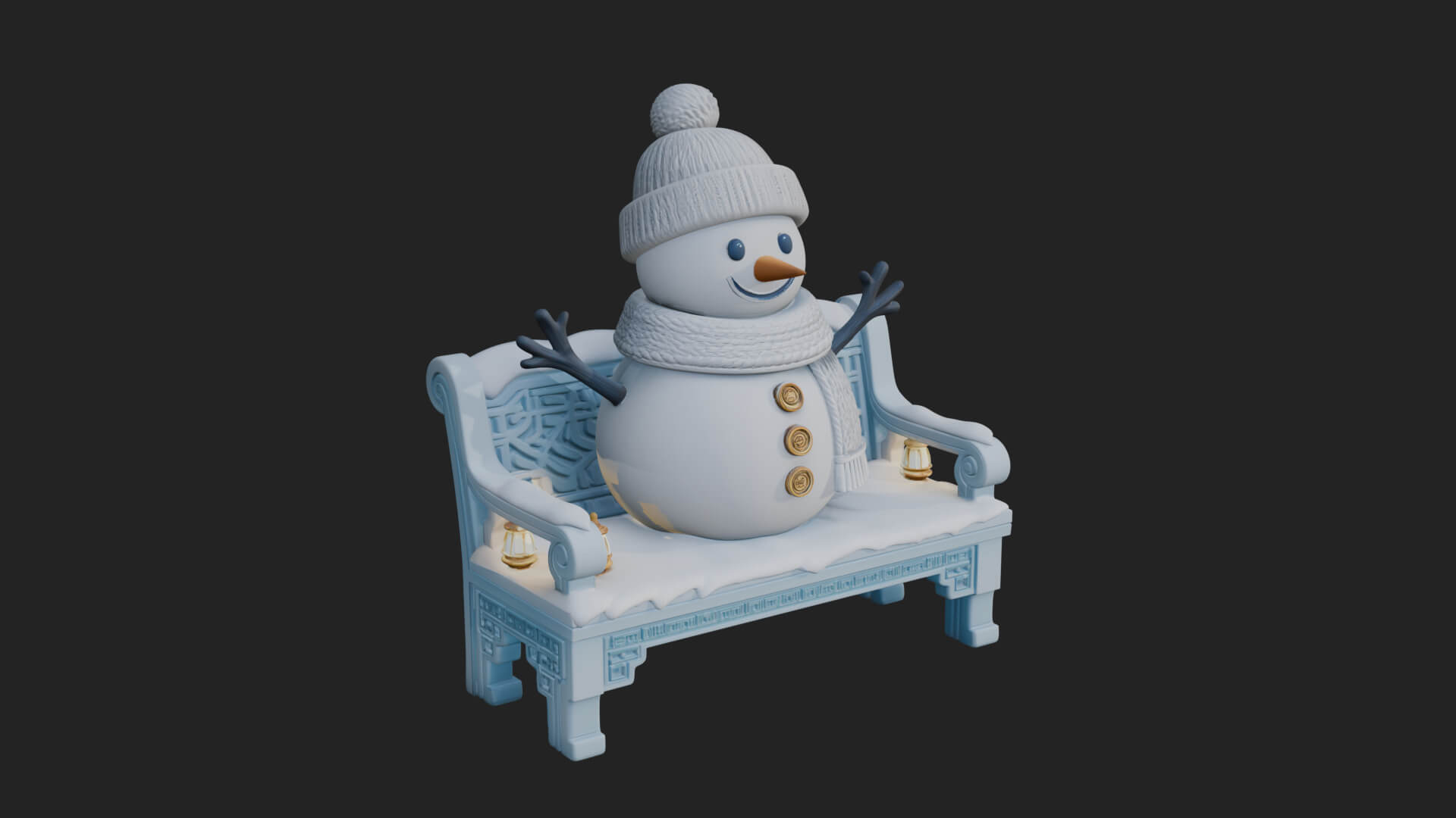 Snowman on Bench Statue Design 3 3D Print Model 3D Model