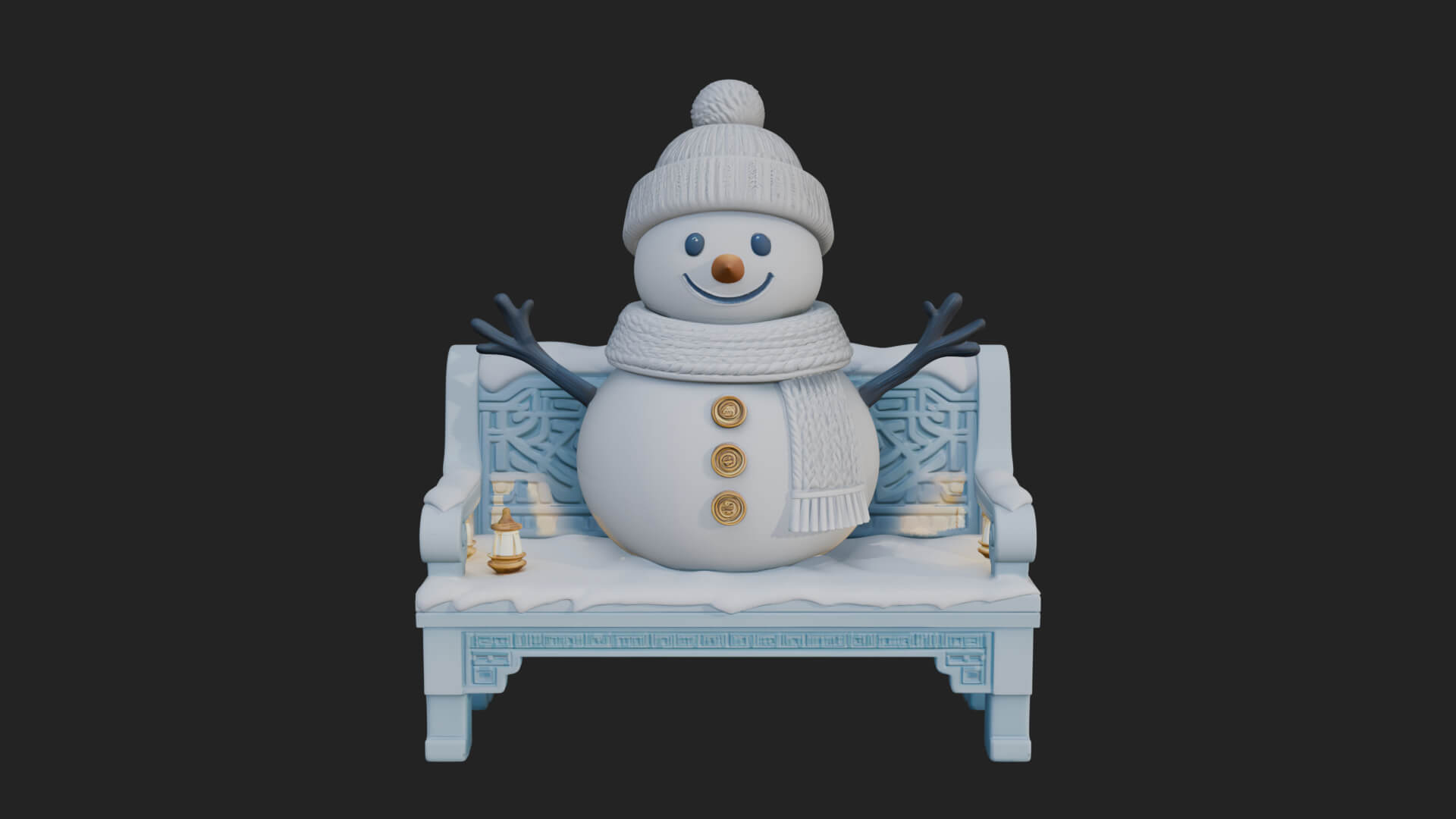 Snowman on Bench Statue Design 3 3D Print Model 3D Model