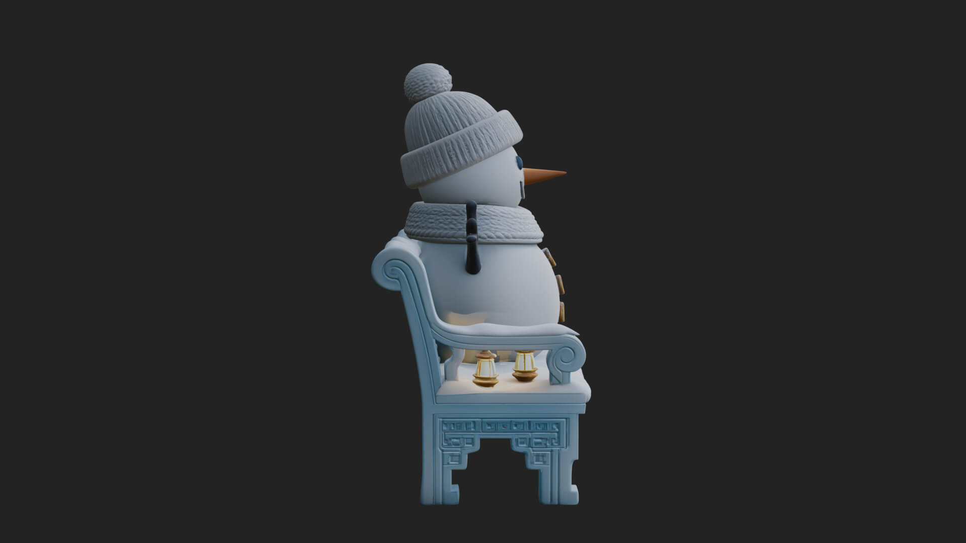 Snowman on Bench Statue Design 3 3D Print Model 3D Model