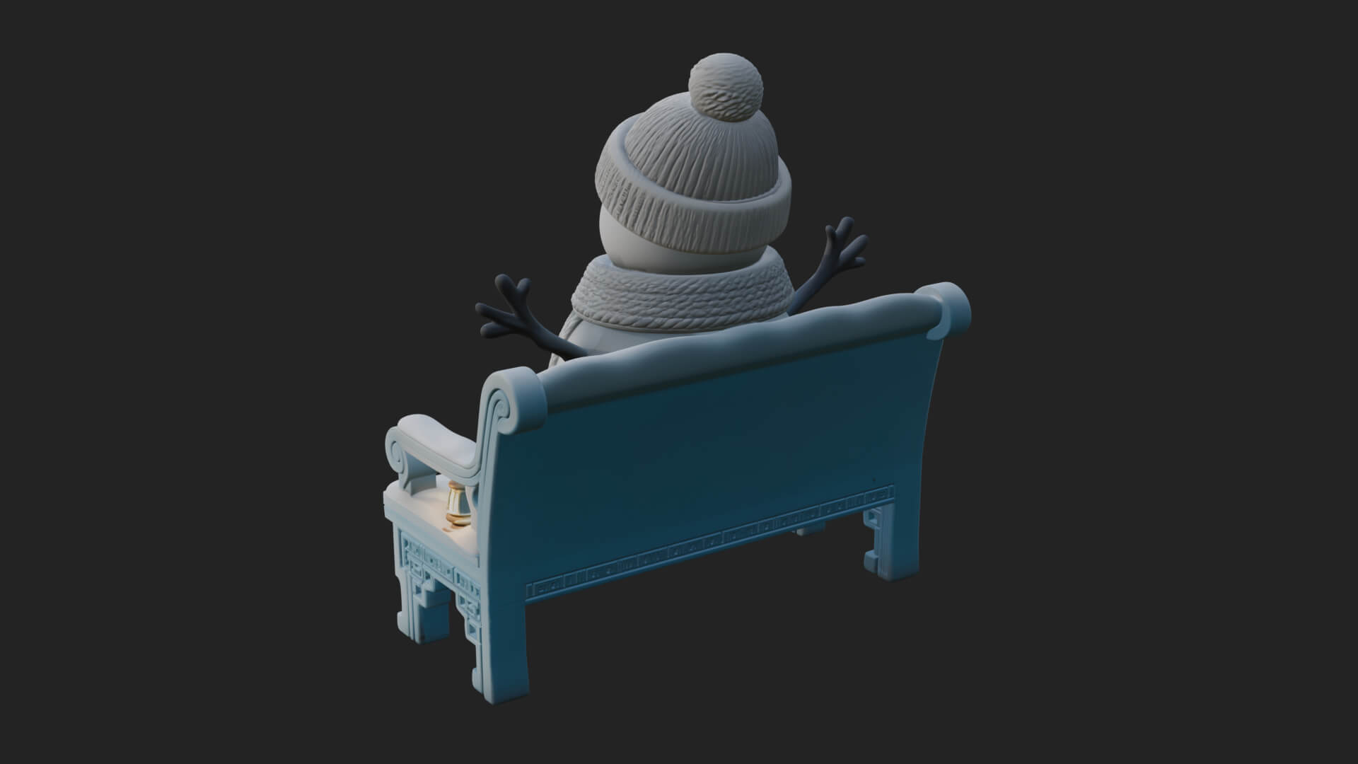 Snowman on Bench Statue Design 3 3D Print Model 3D Model