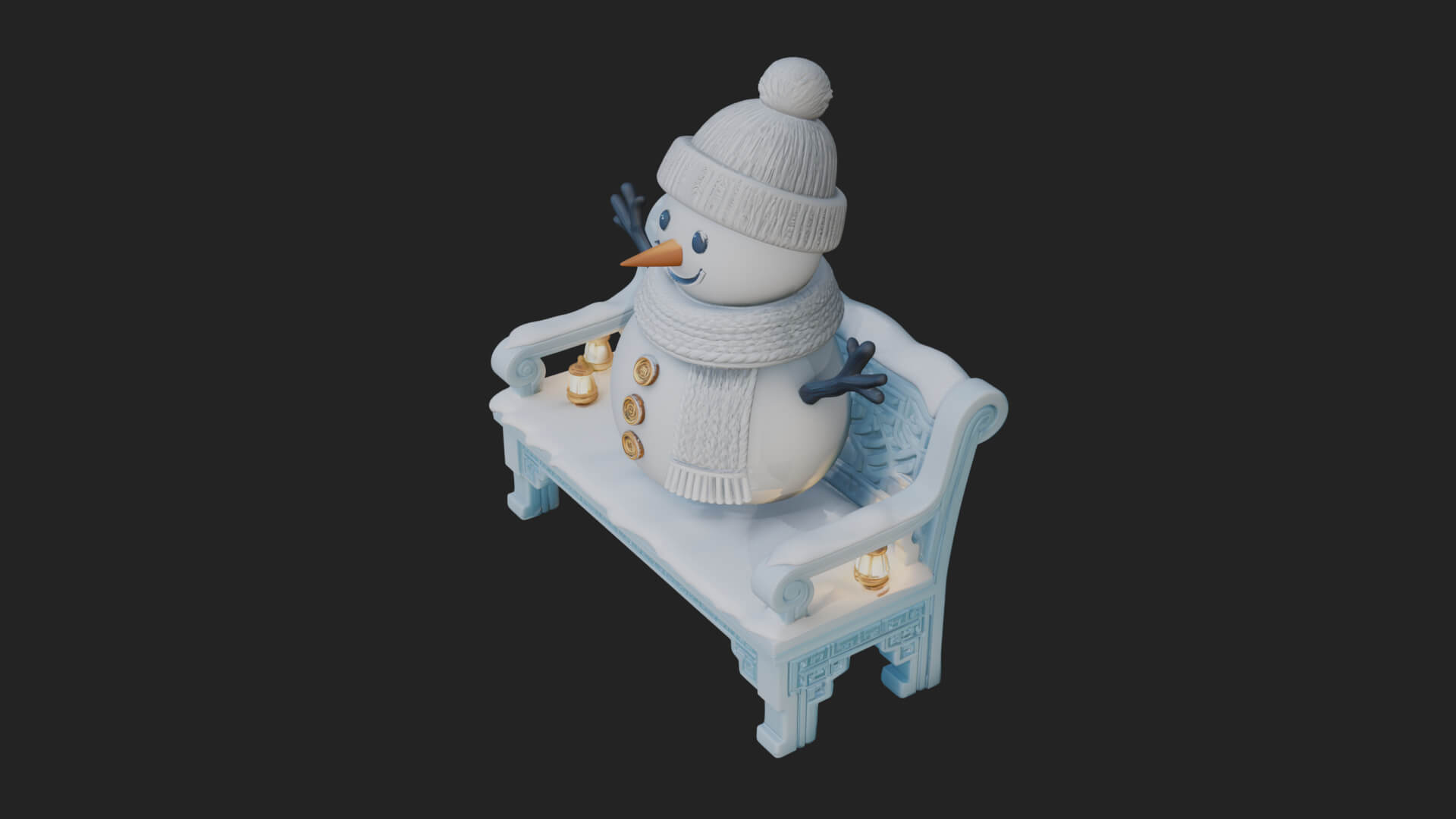 Snowman on Bench Statue Design 3 3D Print Model 3D Model