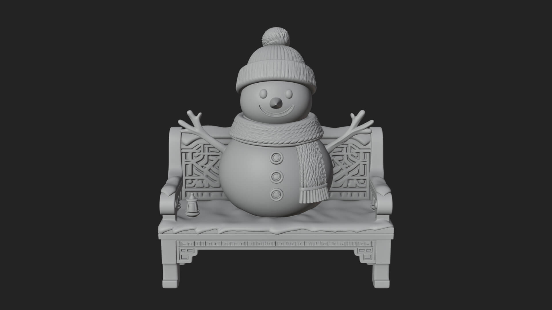Snowman on Bench Statue Design 3 3D Print Model 3D Model