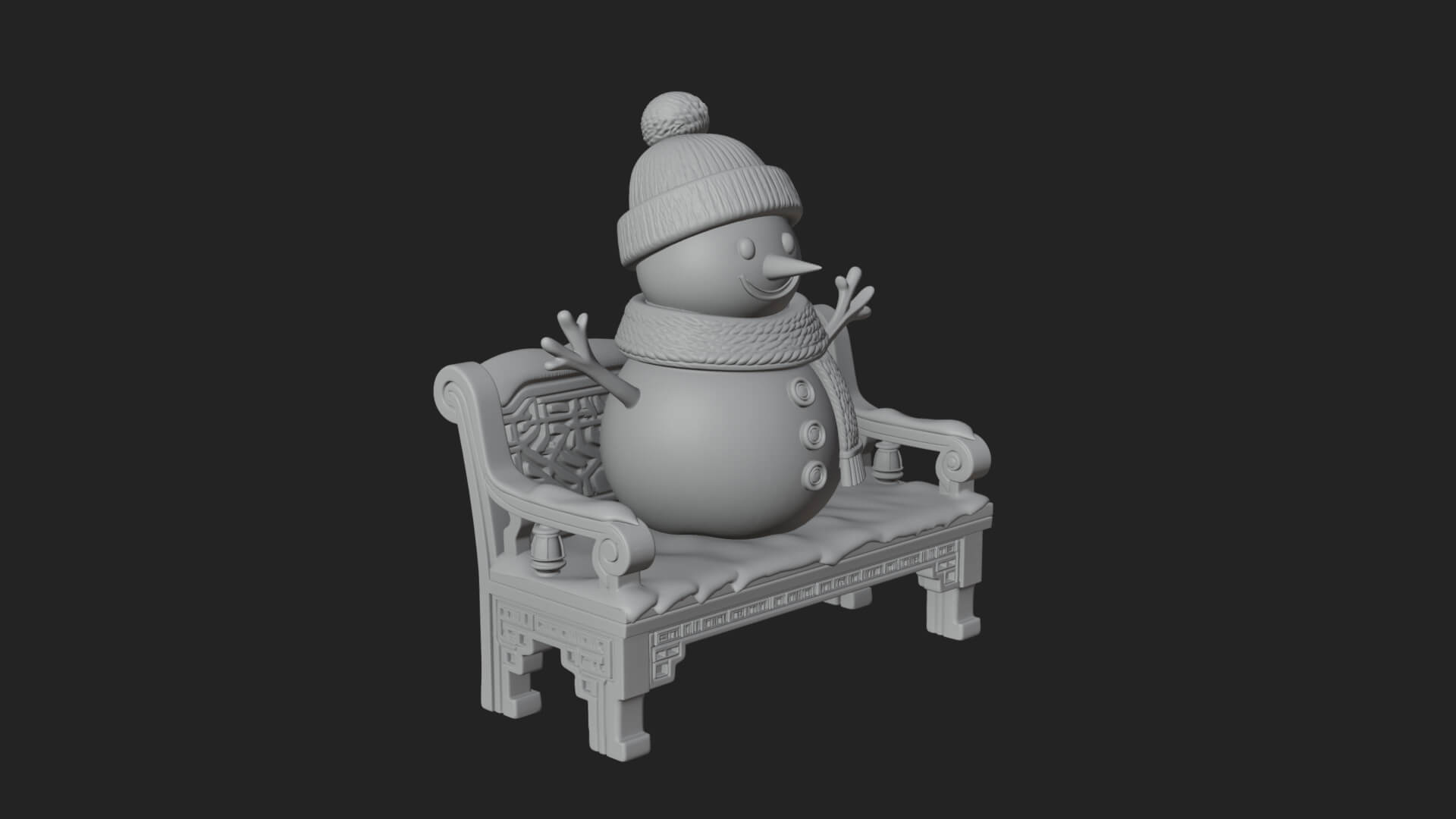Snowman on Bench Statue Design 3 3D Print Model 3D Model