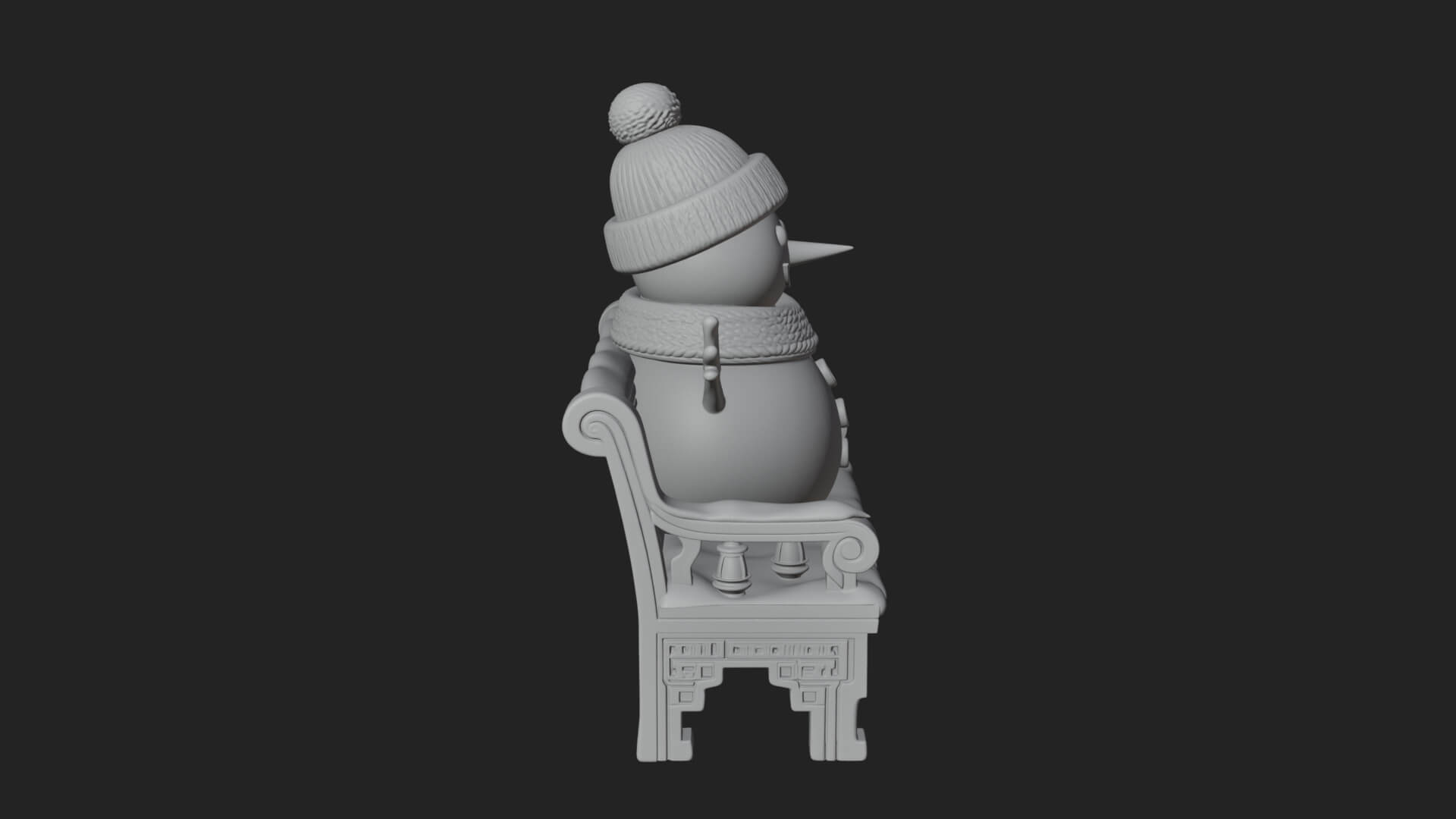 Snowman on Bench Statue Design 3 3D Print Model 3D Model