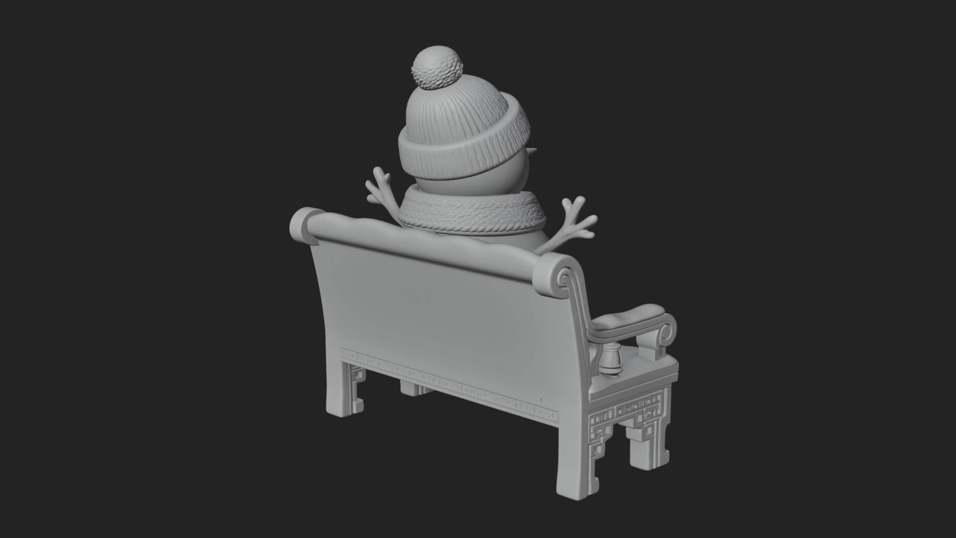 Snowman on Bench Statue Design 3 3D Print Model 3D Model
