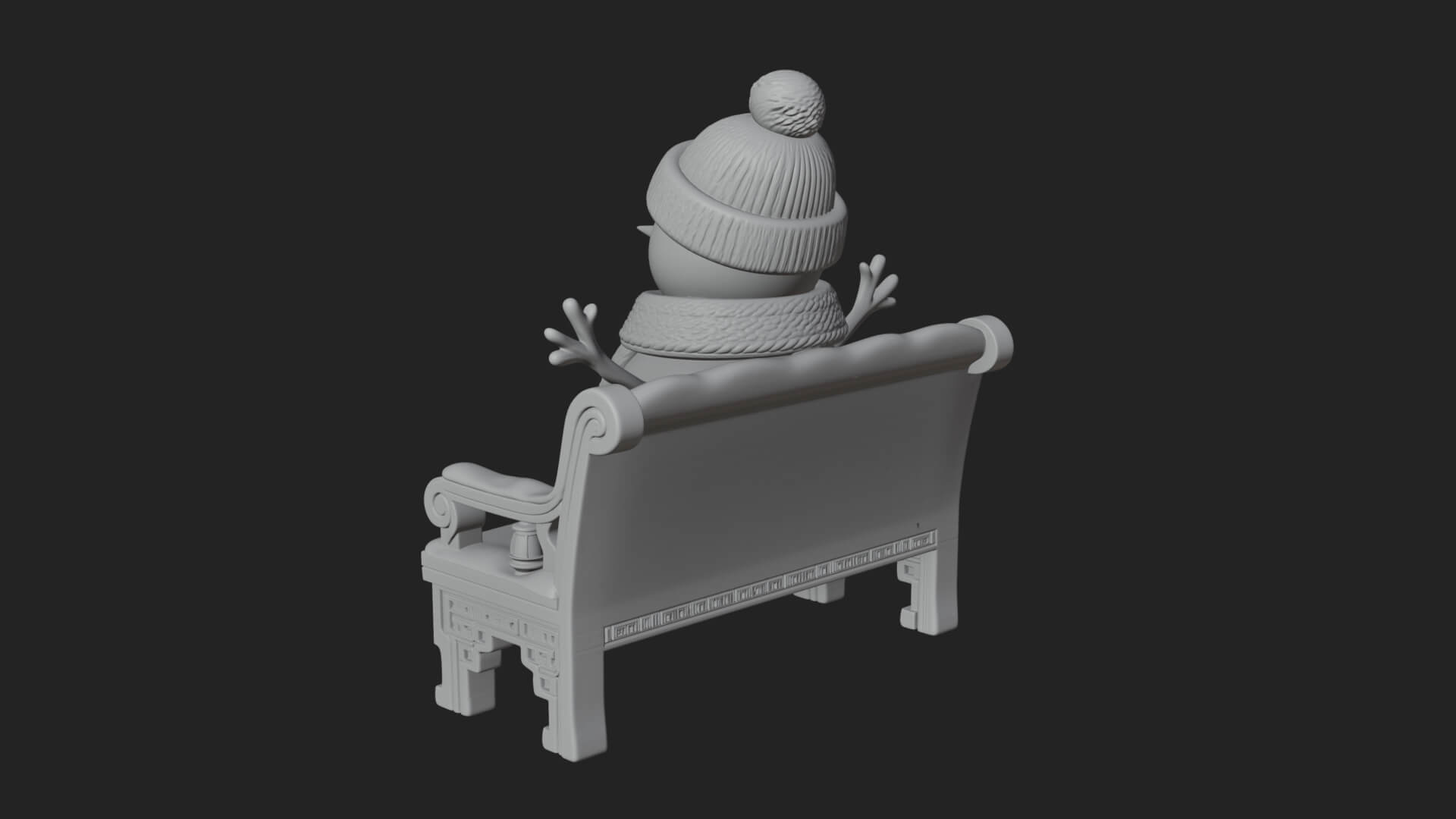 Snowman on Bench Statue Design 3 3D Print Model 3D Model