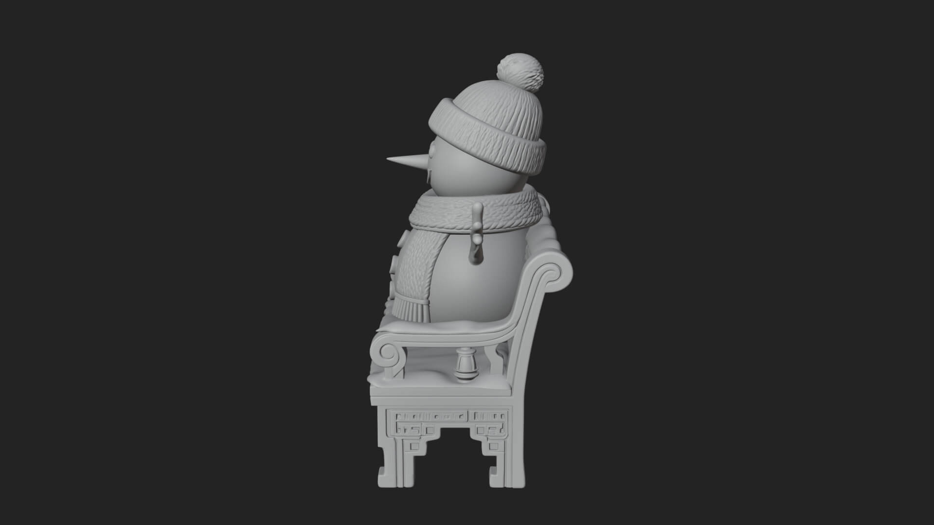 Snowman on Bench Statue Design 3 3D Print Model 3D Model