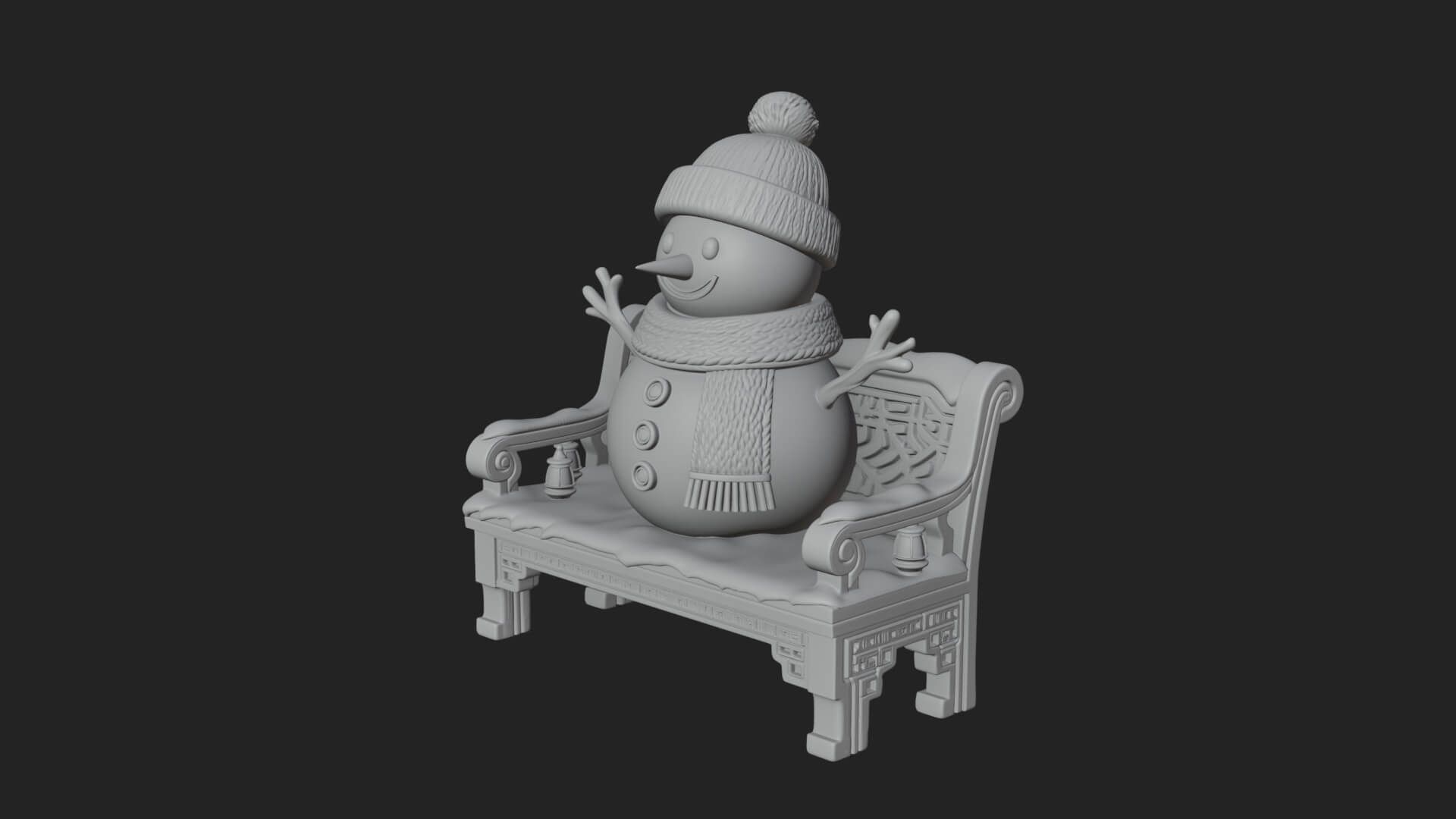 Snowman on Bench Statue Design 3 3D Print Model 3D Model