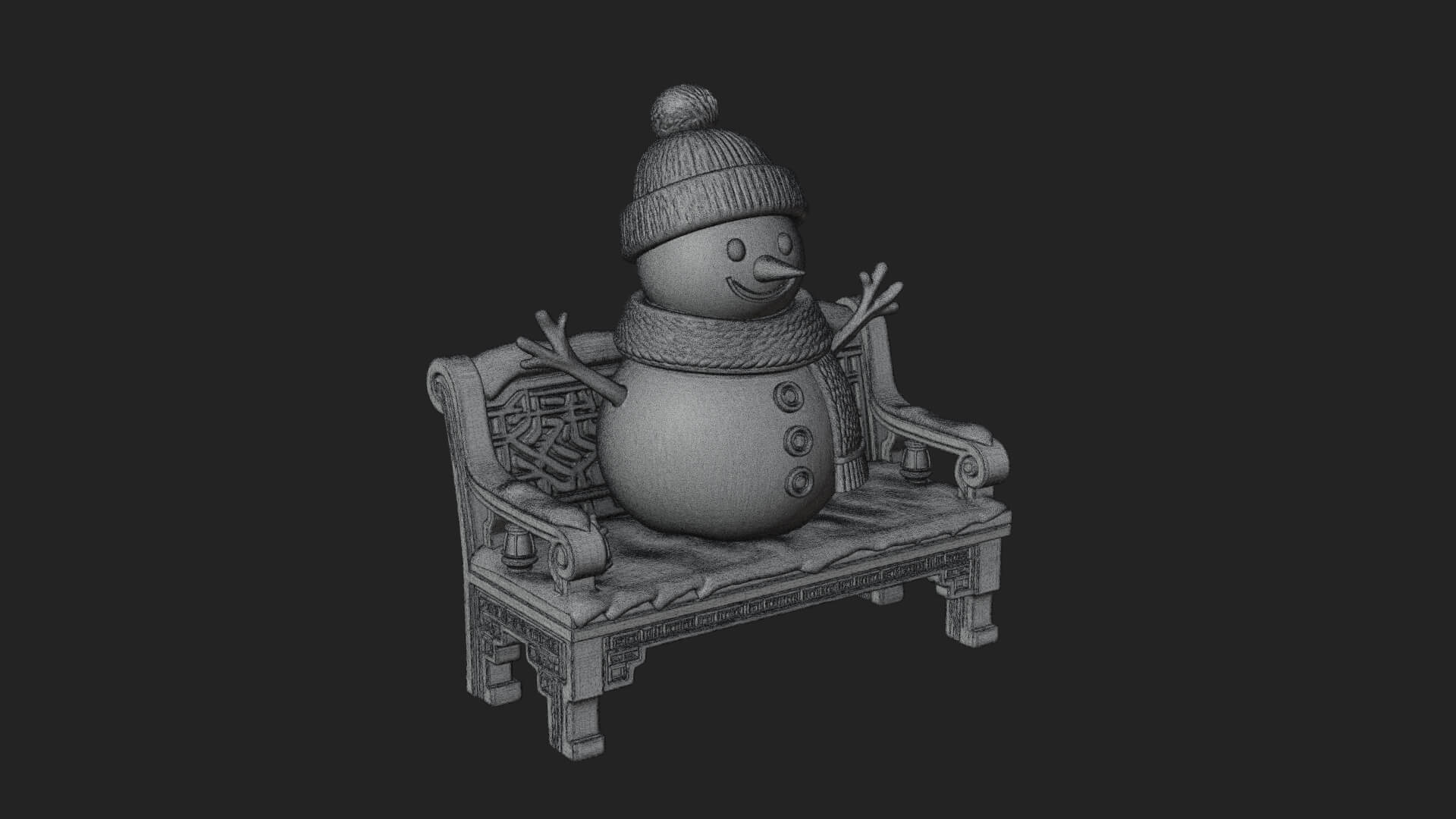 Snowman on Bench Statue Design 3 3D Print Model 3D Model